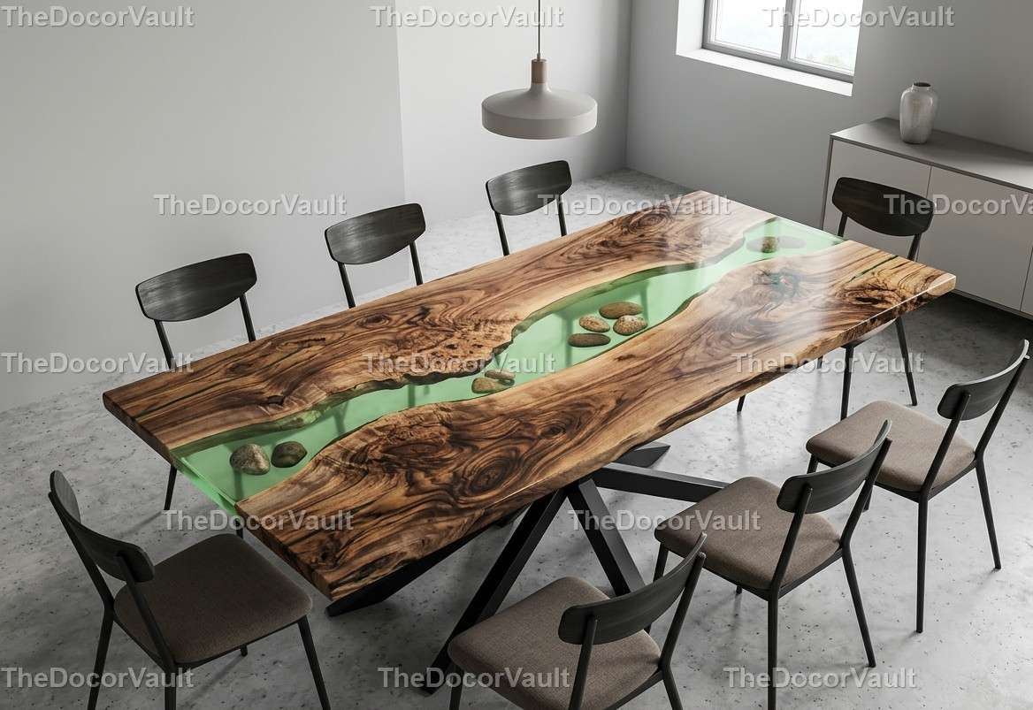 Green Epoxy River Table Walnut Live Edge Dining Tabletop Epoxy Table Green Resin