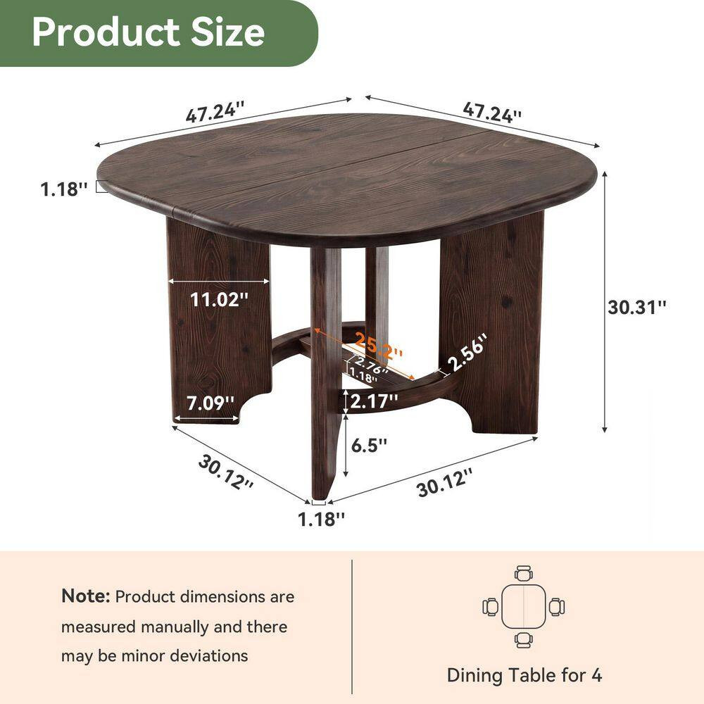 Halseey Square Brown Solid Wood 47.24 In. Trestle Dining Table for 6 Geometric 4