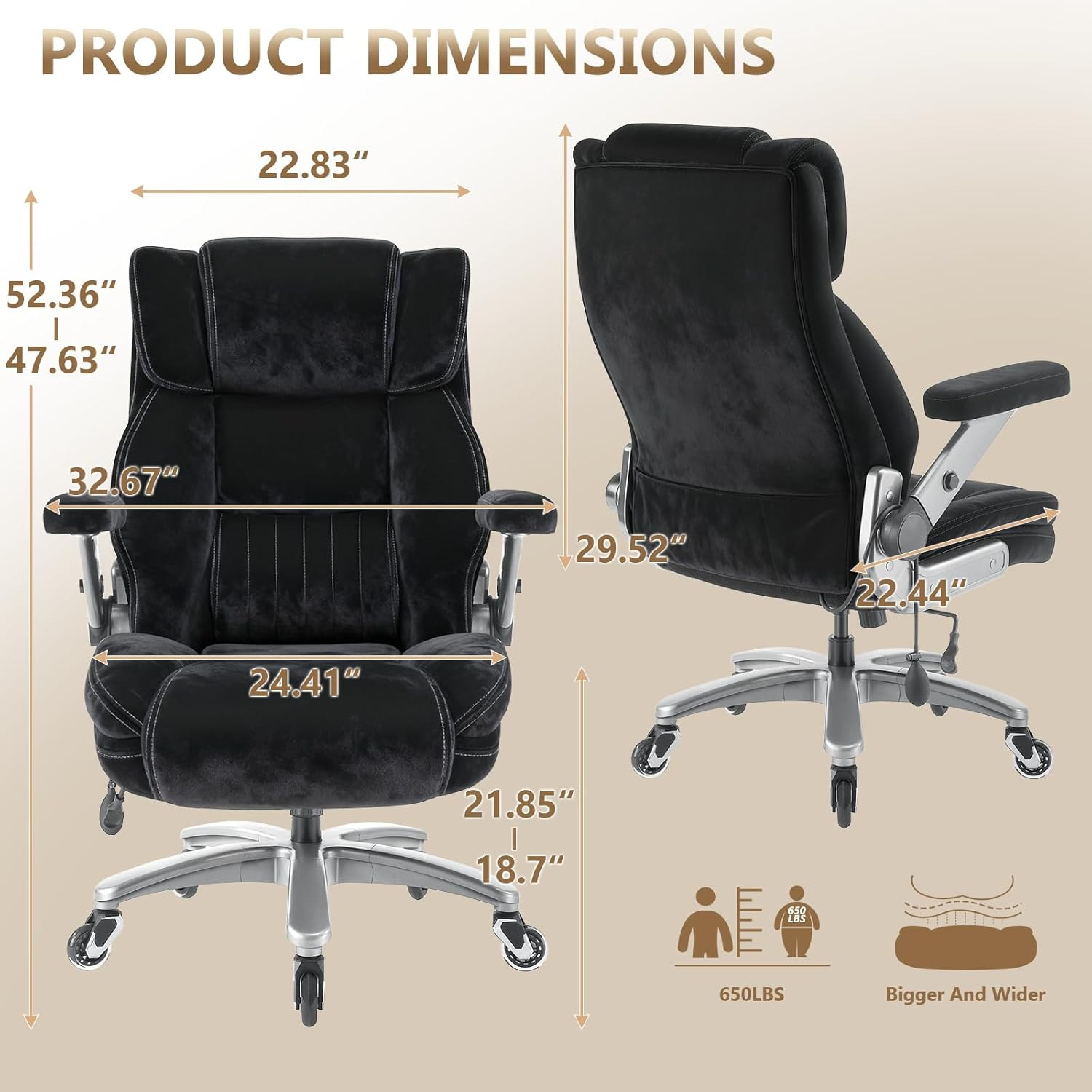 Fabric Big and Tall Office Chair 600LBS Capacity with 5D Flip Arms,Heavy Duty Cl