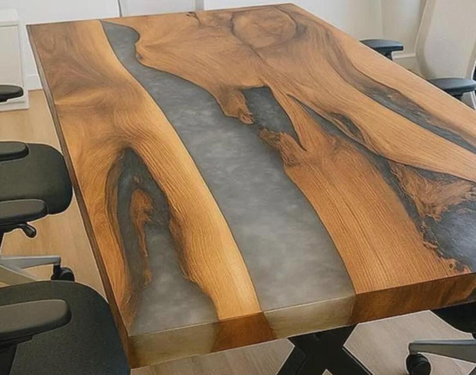 Walnut Grey Epoxy River Table Top Live Edge Dining Custom