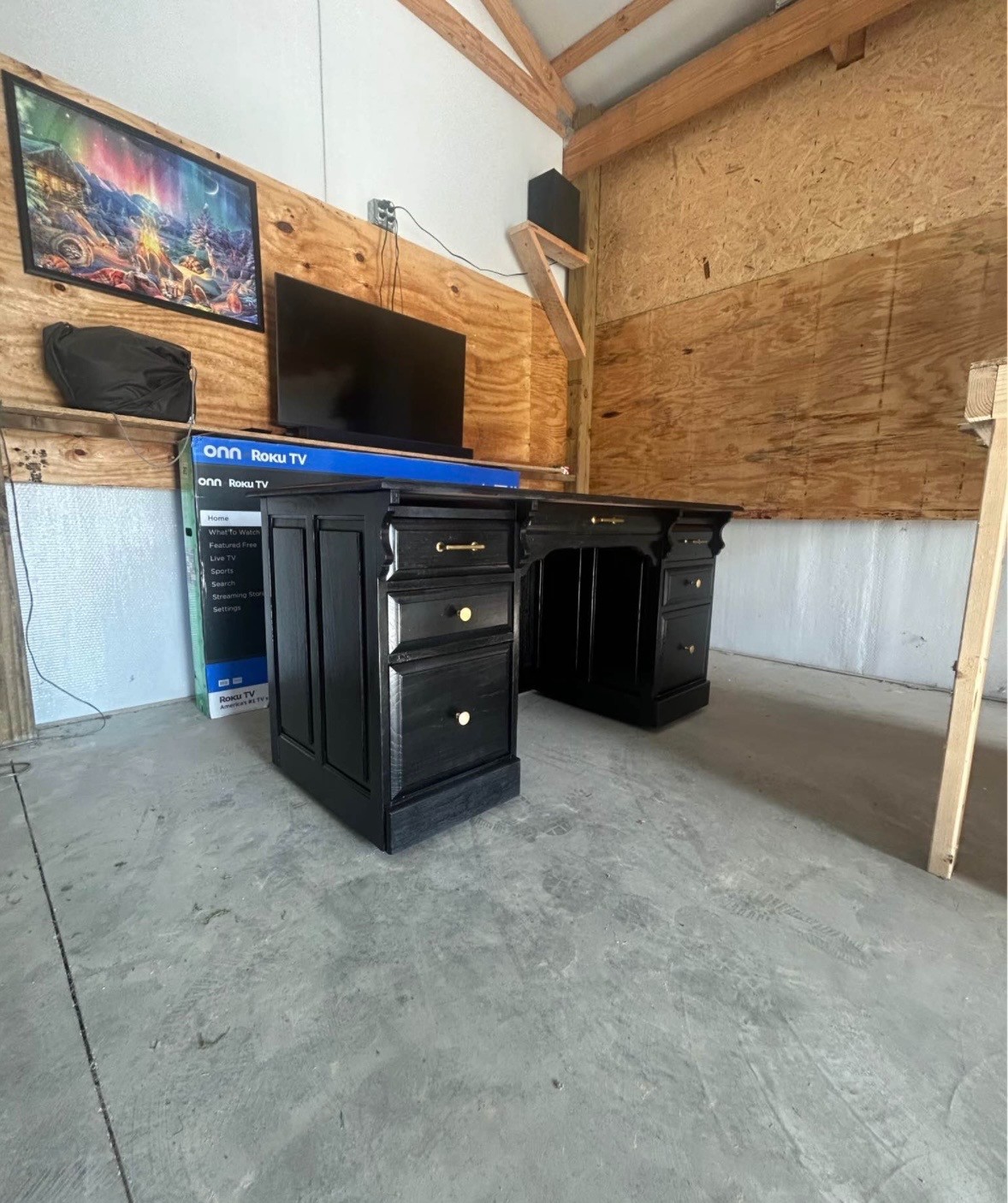 Black Computer Desk 31 1/2 inches tall, unbranded, used but renovated, drawers