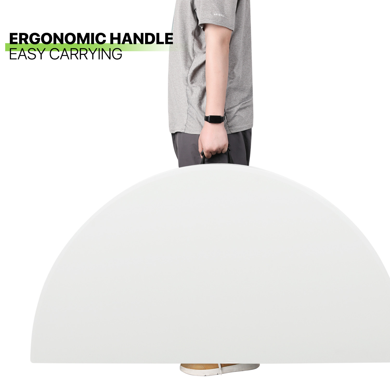 White 5 Ft Round Portable Plastic Dining Table w/Handle Fold-in-Half Picnic Desk