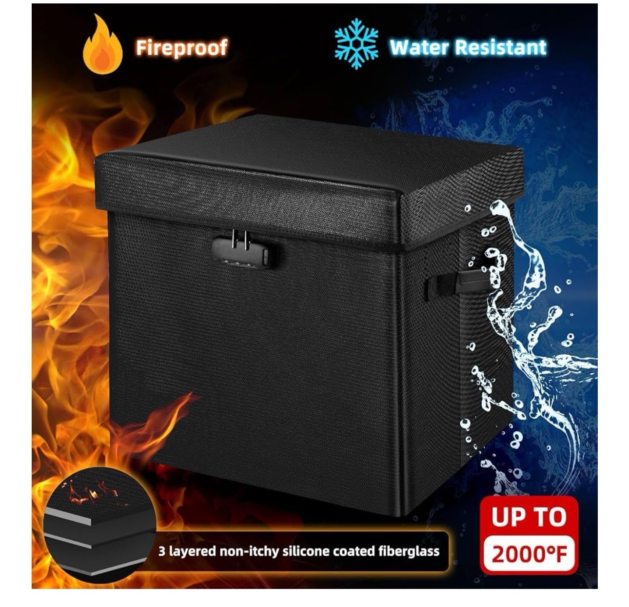 Storage Ottoman with Lock, Fireproof Document Box File Organizer (1361)
