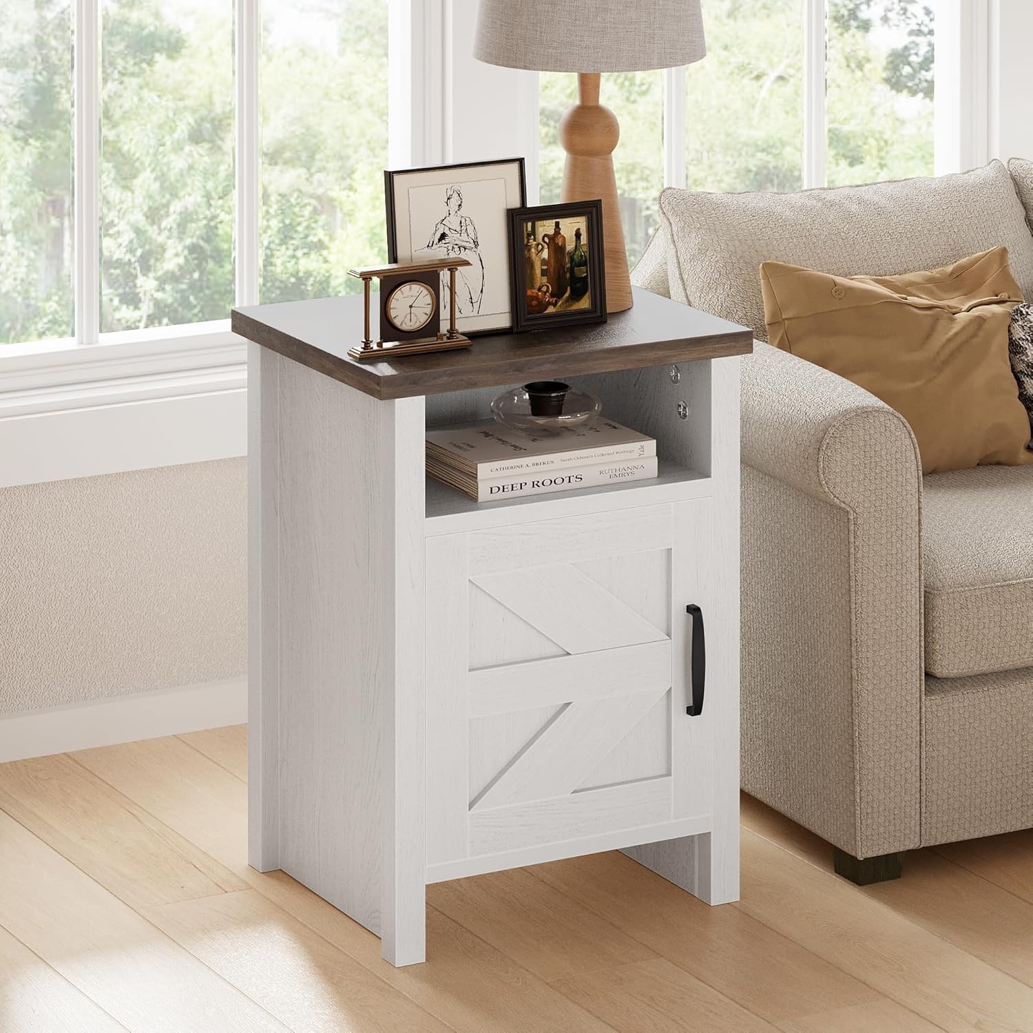 Grey Farmhouse Side End Tables For Living Room Set of 2 Furniture Wooden Small