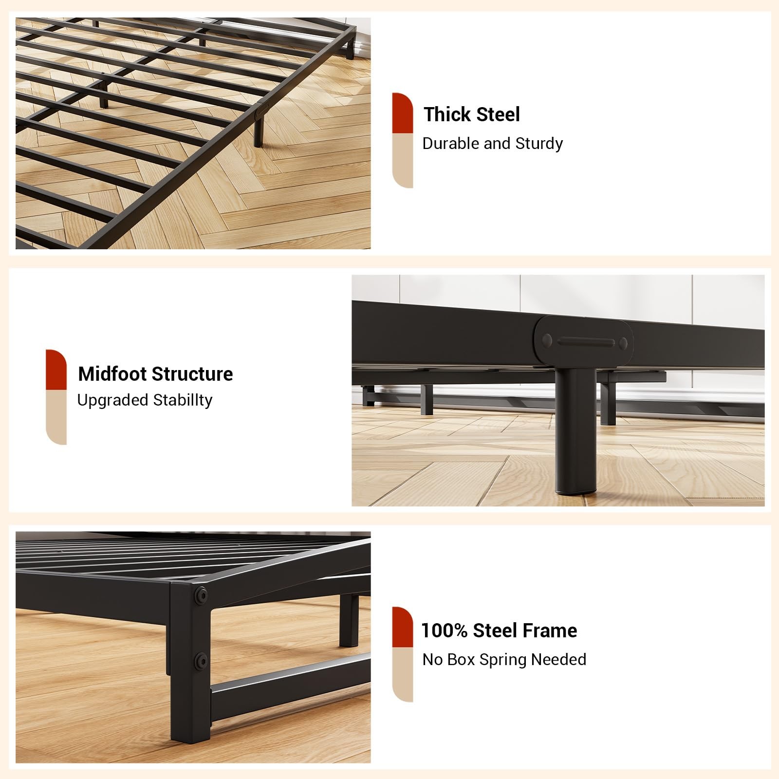 Twin/Full/Queen Size Bed Frame 6″/10″ Metal Platform Bed Frame W/Storage Heavy D