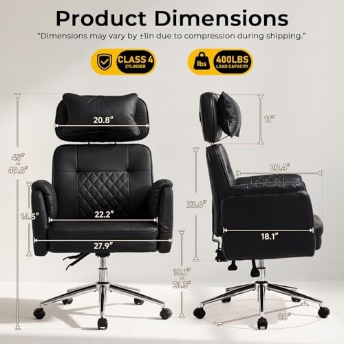 Big and Tall Office Chair – Criss Cross Leather High Back 49.6”H×22”W Black