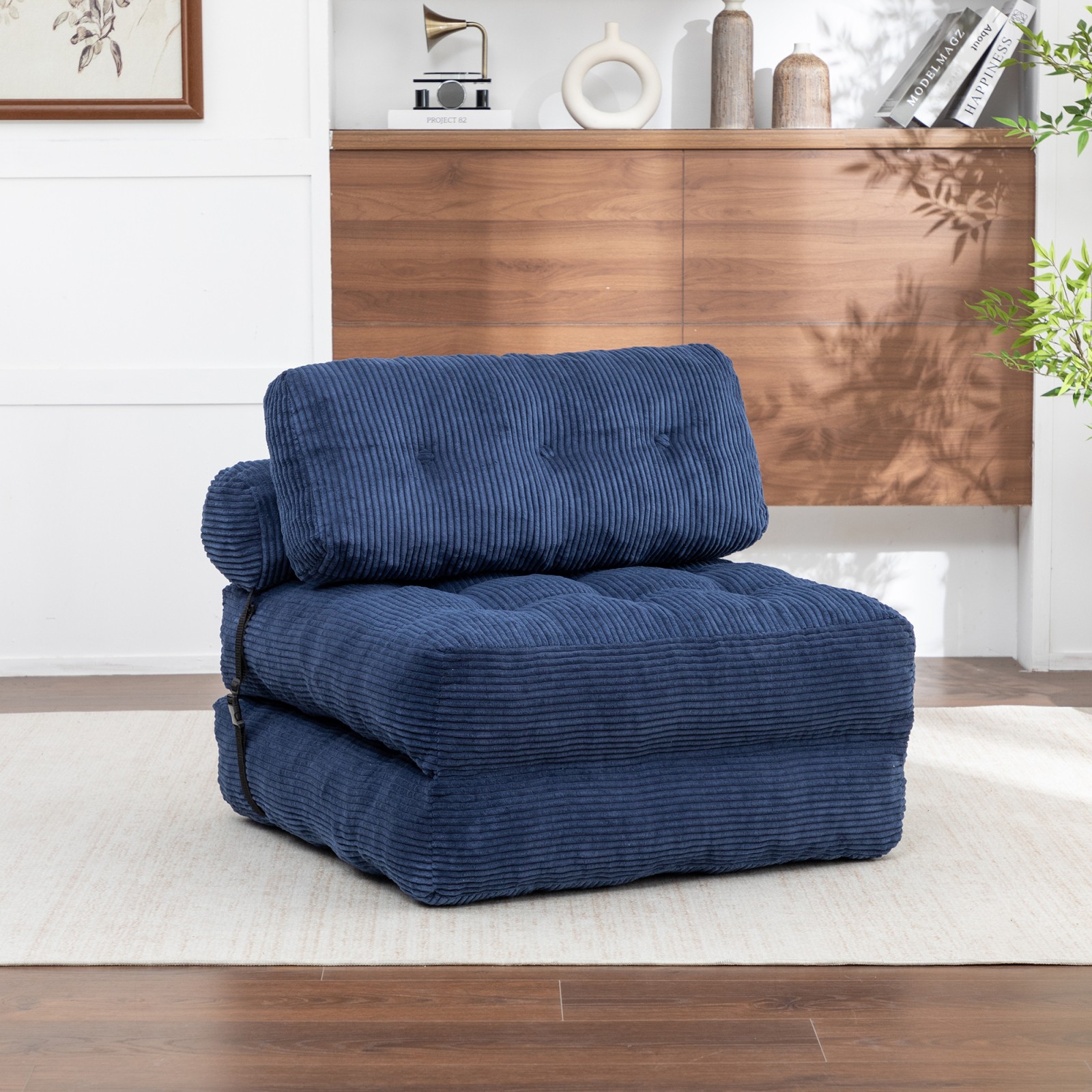 Folding Sofa Bed Sleeper Chair with Pillow, Dark Blue, 34.7″x68.5″