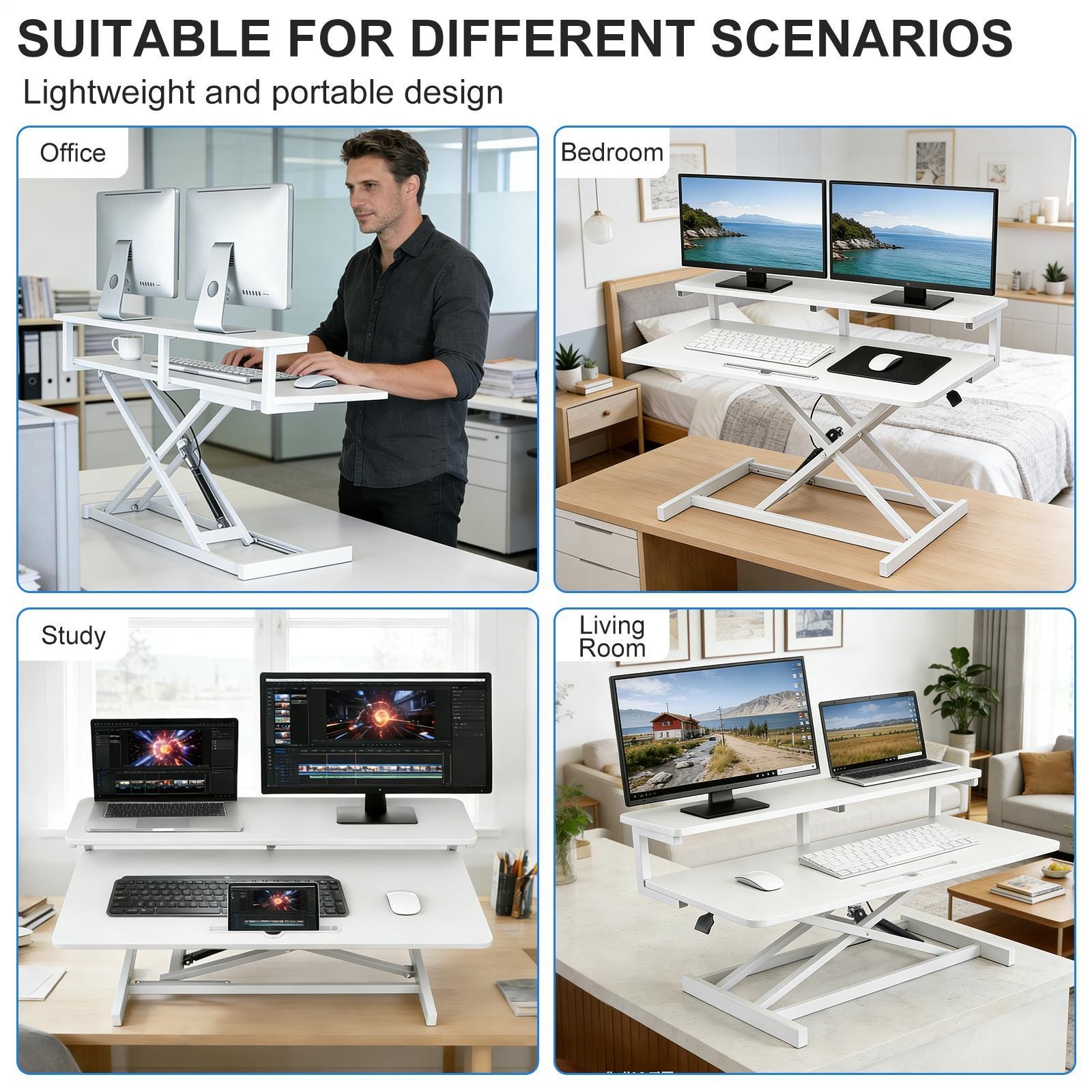 37″ Desk Riser Stand Up Converter Height Adjustable Sitting Standing Workstation