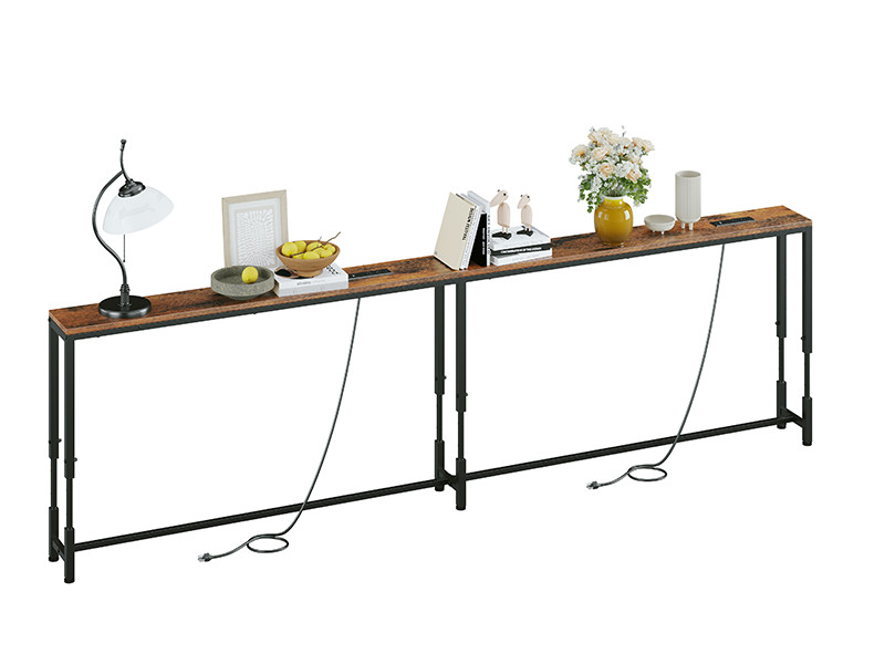 110.2″ Behind Couch Table Adjustable Height 23.8~34.8″ with 2 Charging Stations,