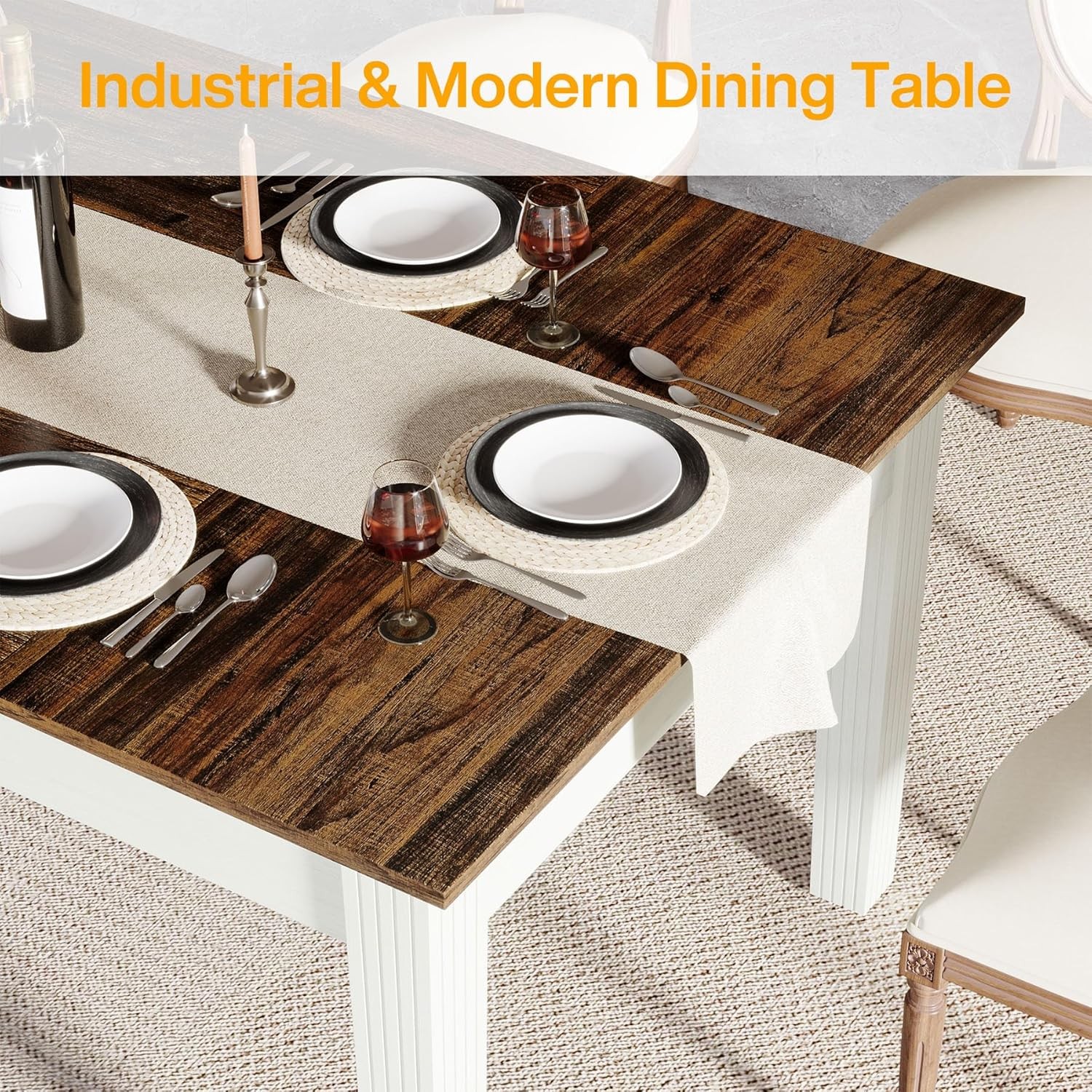 62 Inch Rectangular Dining Table Farmhouse Kitchen Dinner Table for 4-6 People