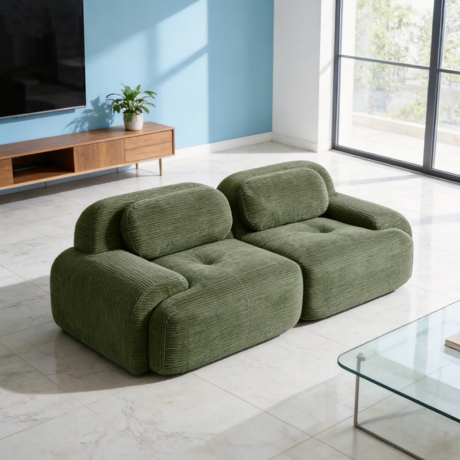 High-Quality 82″Comfortable Sectional Sofa Ergonomic Sectional Sofa In Green