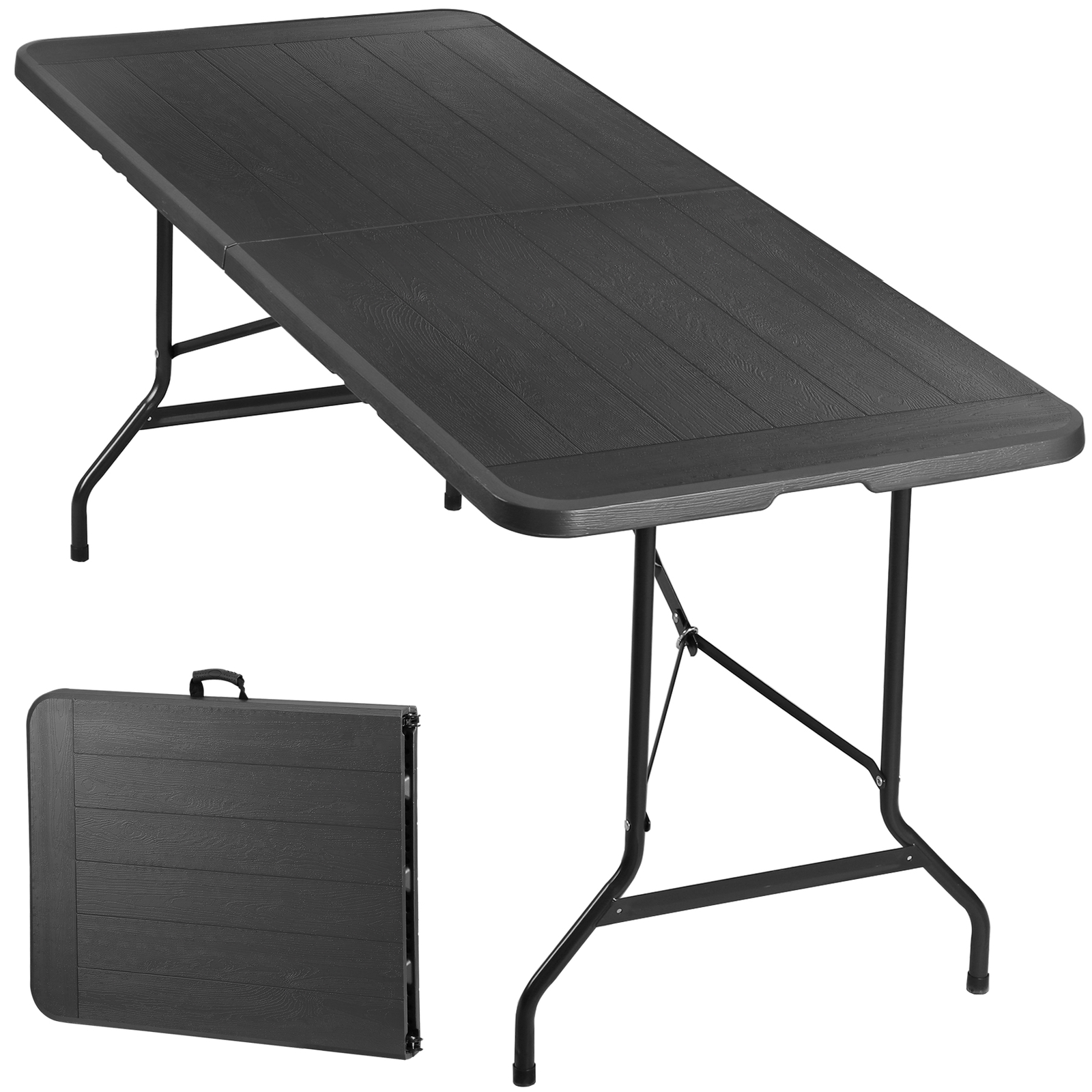 6Ft Folding Table Black Plastic Camping Picnic Table for Garden Backyard Kitchen
