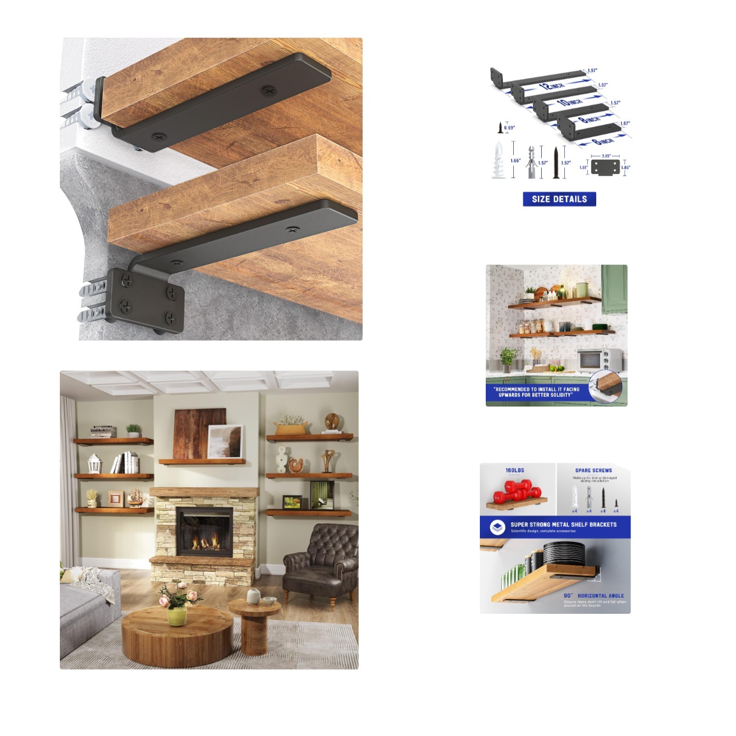 Black Frosted Floating Shelf Brackets – 12 Count, 160 lb Capacity, Versatile Use