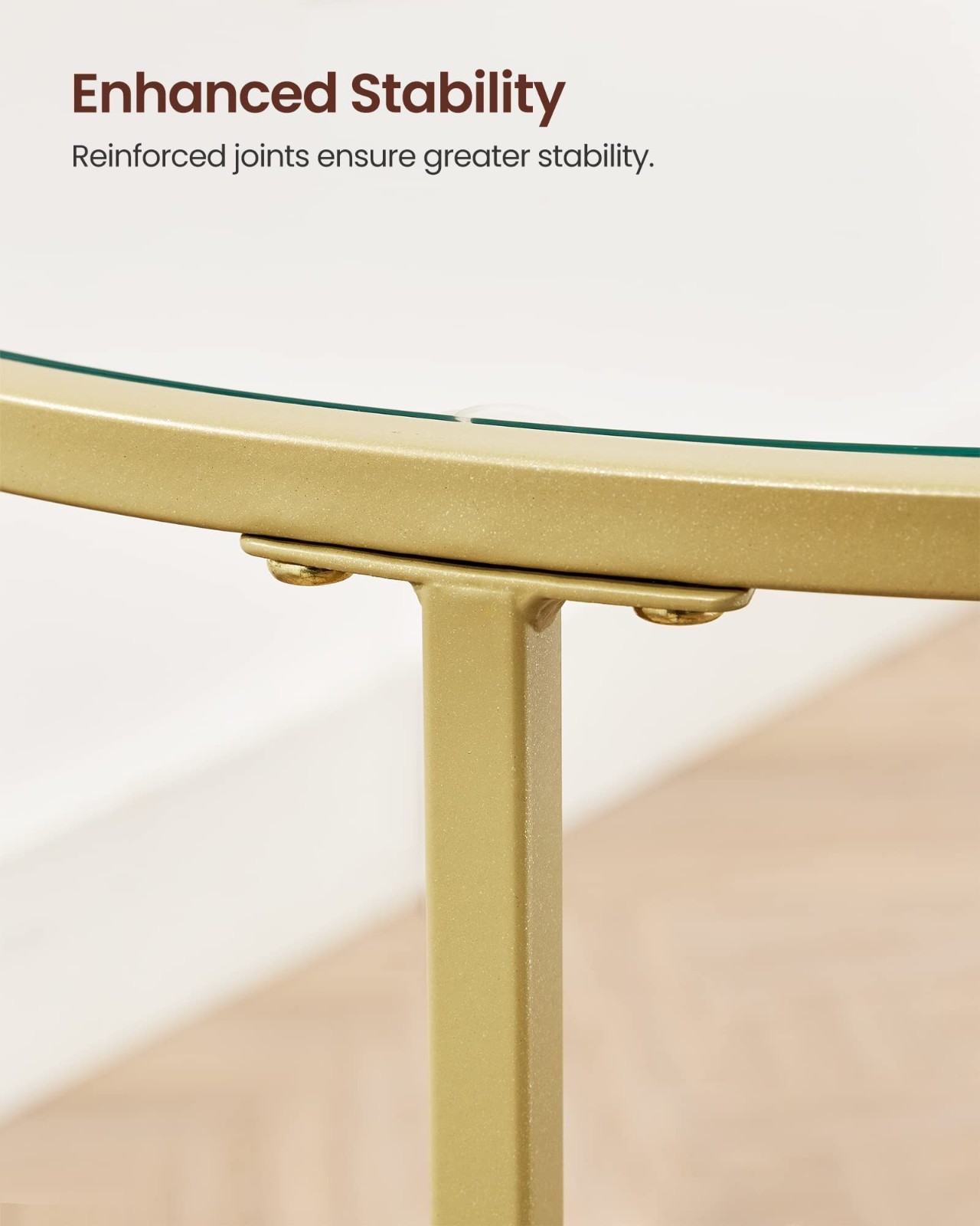 Modern Round Glass Side Table – Gold Metal Frame End Table for Living Room, Balc