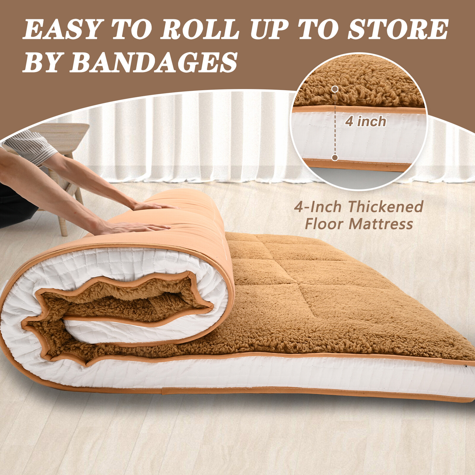 Japanese Floor Mattress Futon Mat, Sherpa Winter Fleece Mattress For Christmas