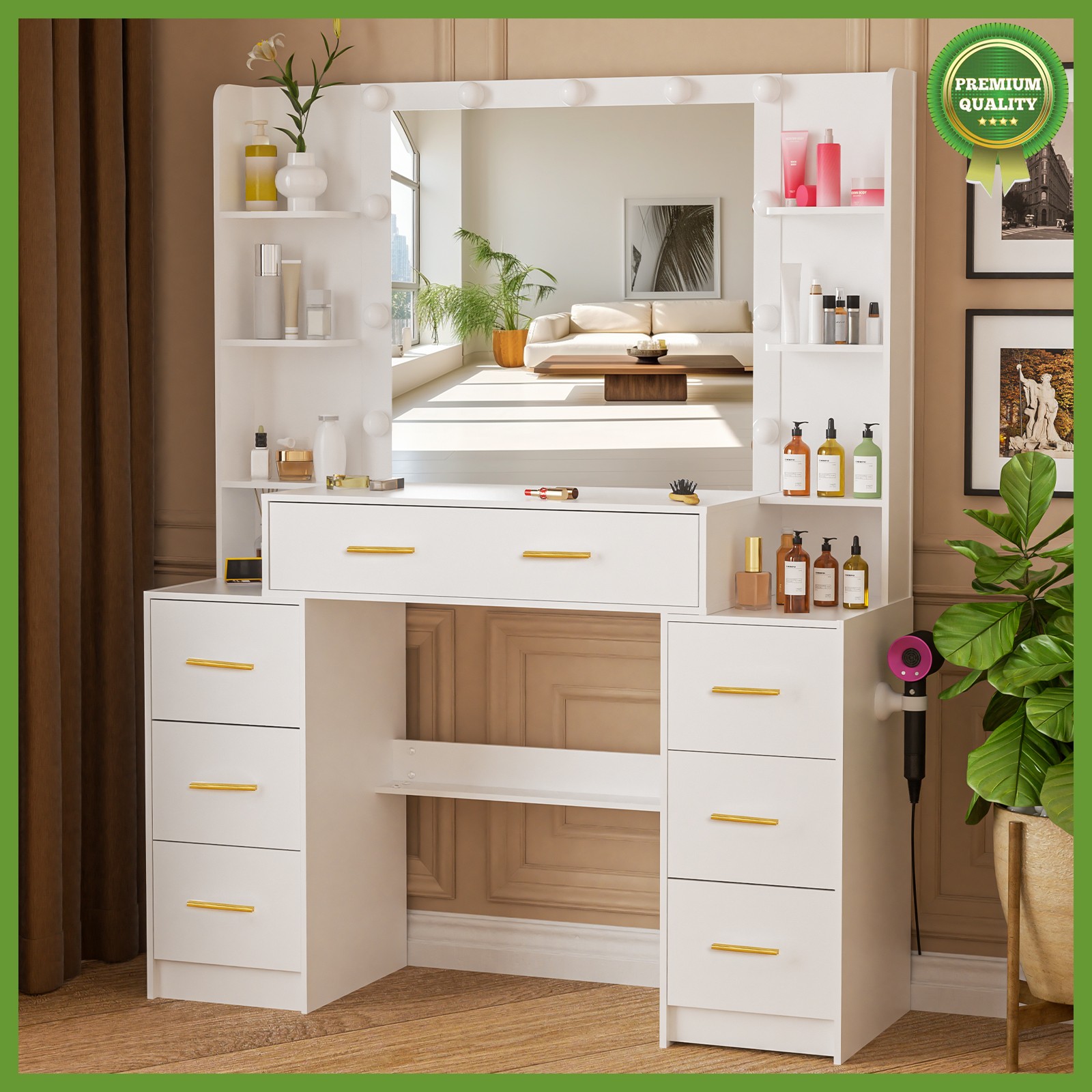 Vanity Desk Makeup Dressing Table With Mirror Elegant Warm White Vanity LED Bulb