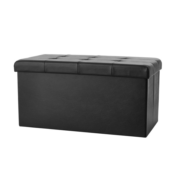 30in Tufted Foldable Leather Storage Ottoman Bench Storage Foot Stool Black