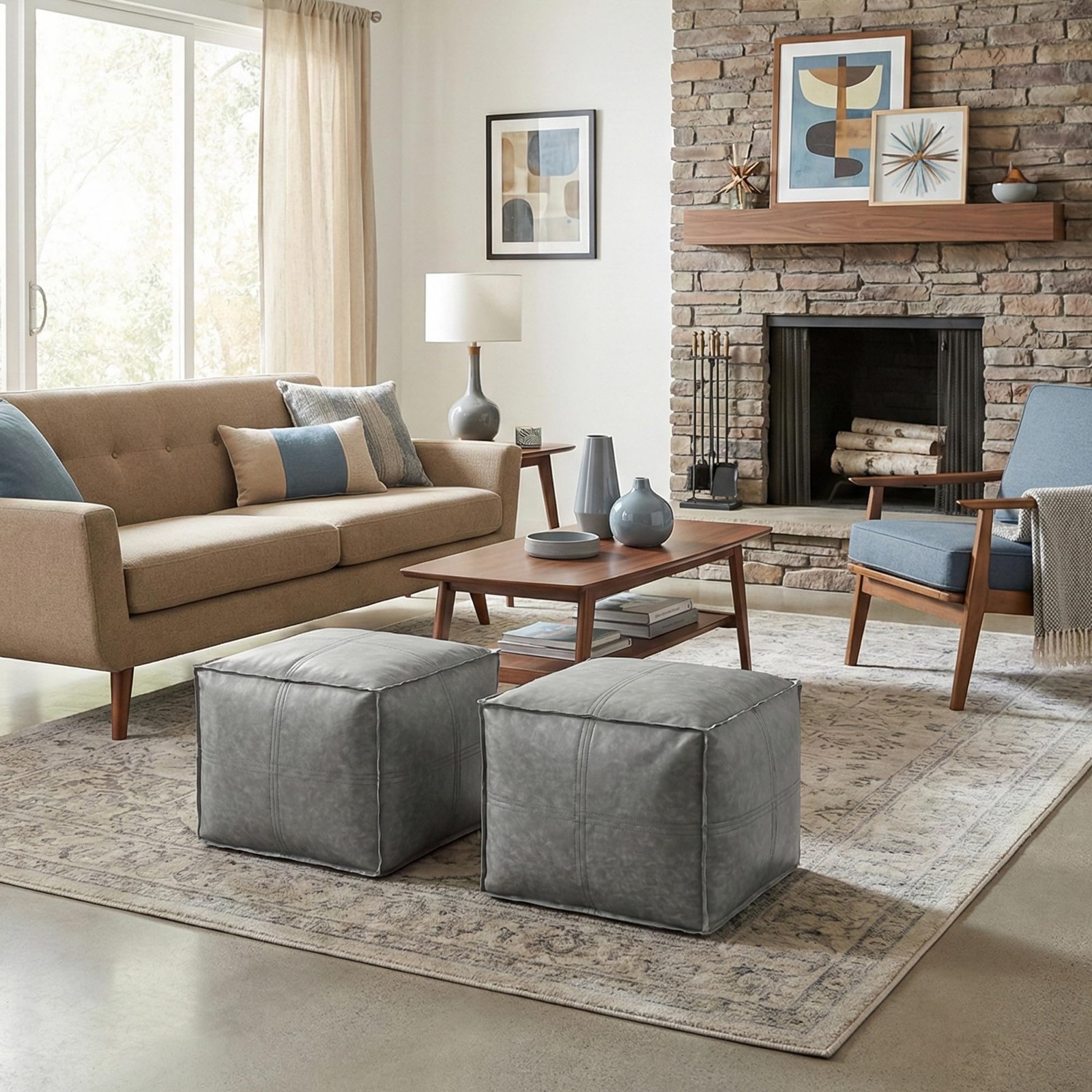 Simplihome Brody – 18 Wide X 14 High Upholstered Vegan Leather Ottoman
