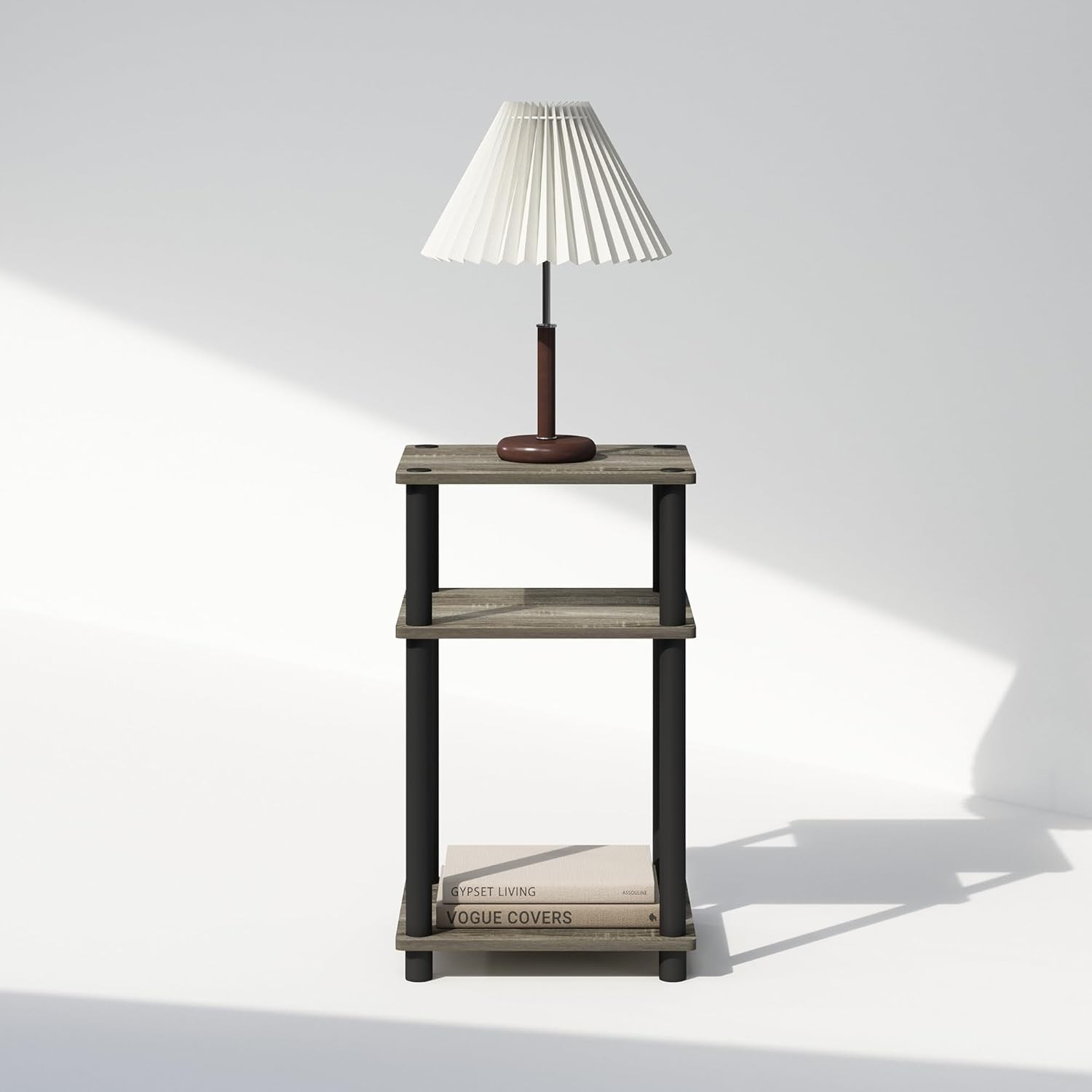 JUST Night Stand, 3-Tier Turn-N-Tube Nightstand, Toolless Bedside Table, End