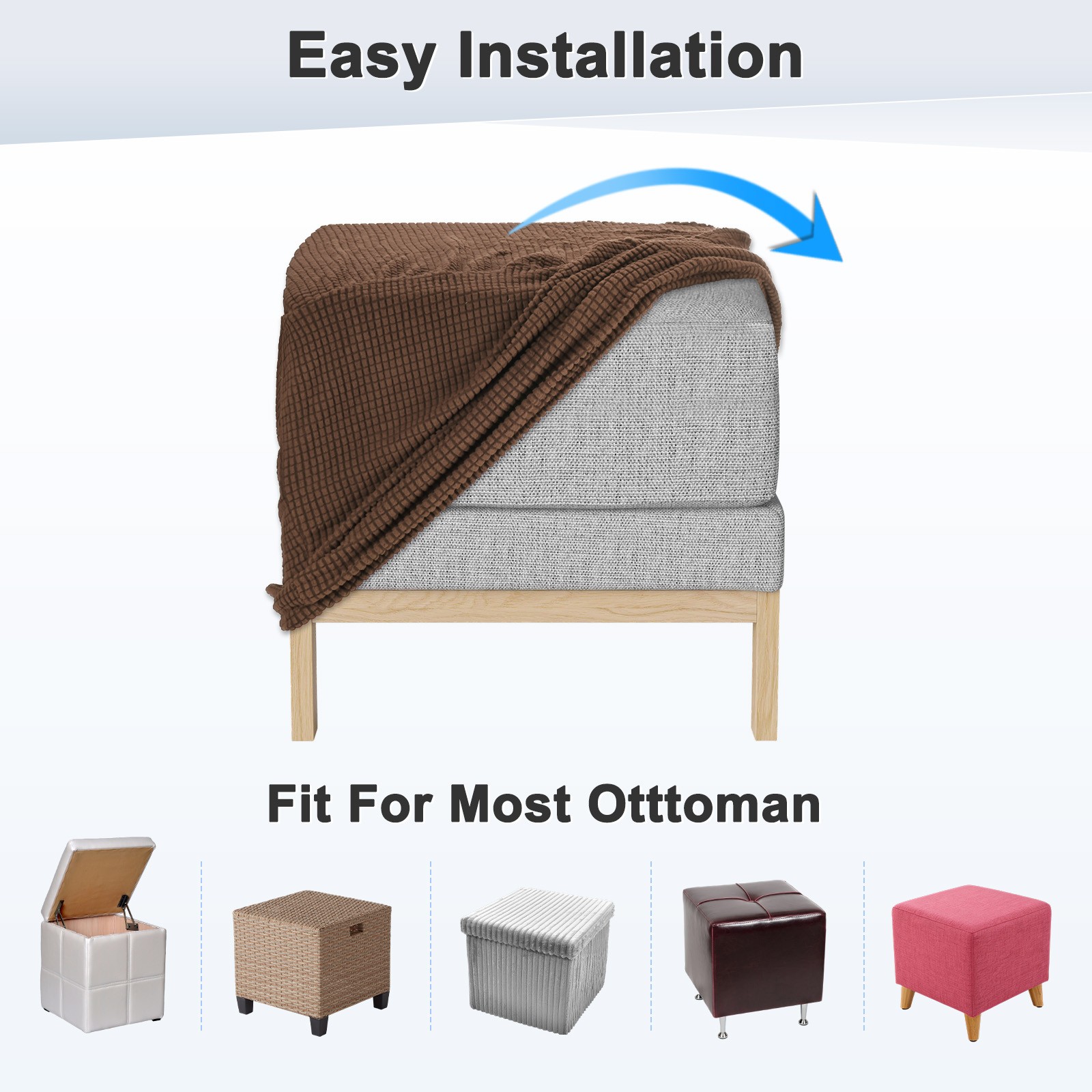 2-Pack 13″x13″x15″ Square Ottoman Slipcovers Footstool Protector Coffee