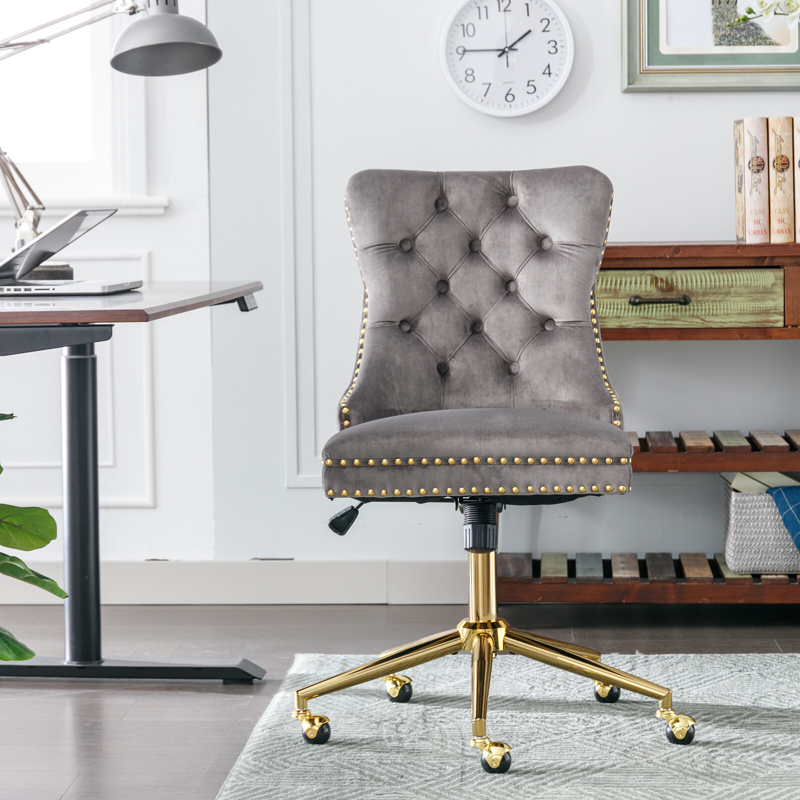 Velvet Home Office Chair Adjustable Height Swivel Chair Computer Chair Gray