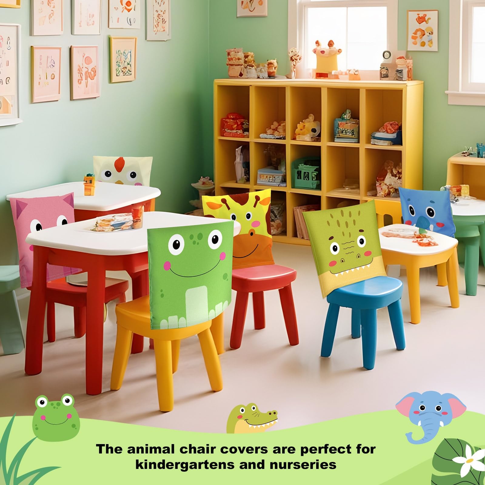 Breling 4 Pcs Animal Chair Covers 15.7×13.8 Inch Elephant Frog Pig Giraffe