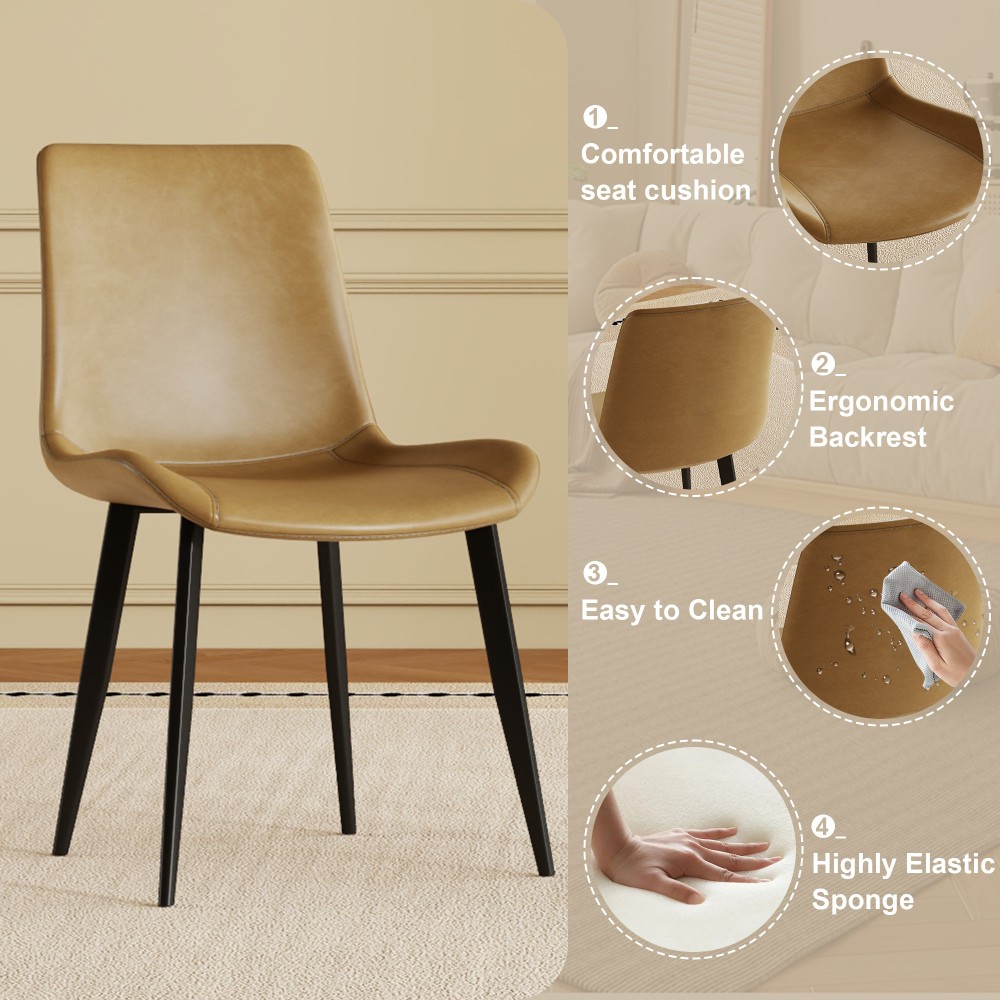 4 Dining Chairs PU Leather Carbon Steel Legs Curved Backrest Padded Seats