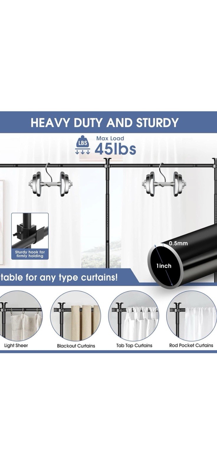 Room Divider No Drilling Curtain Tension Rods Wall Divider for Room Separation