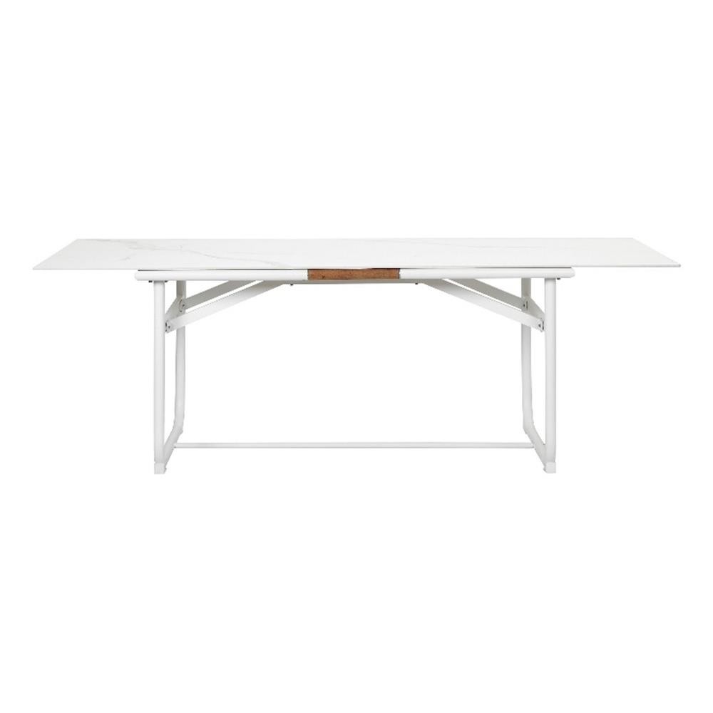Bowery Hill 87″ Outdoor Dining Table with Ceramic Surface in White Aluminum