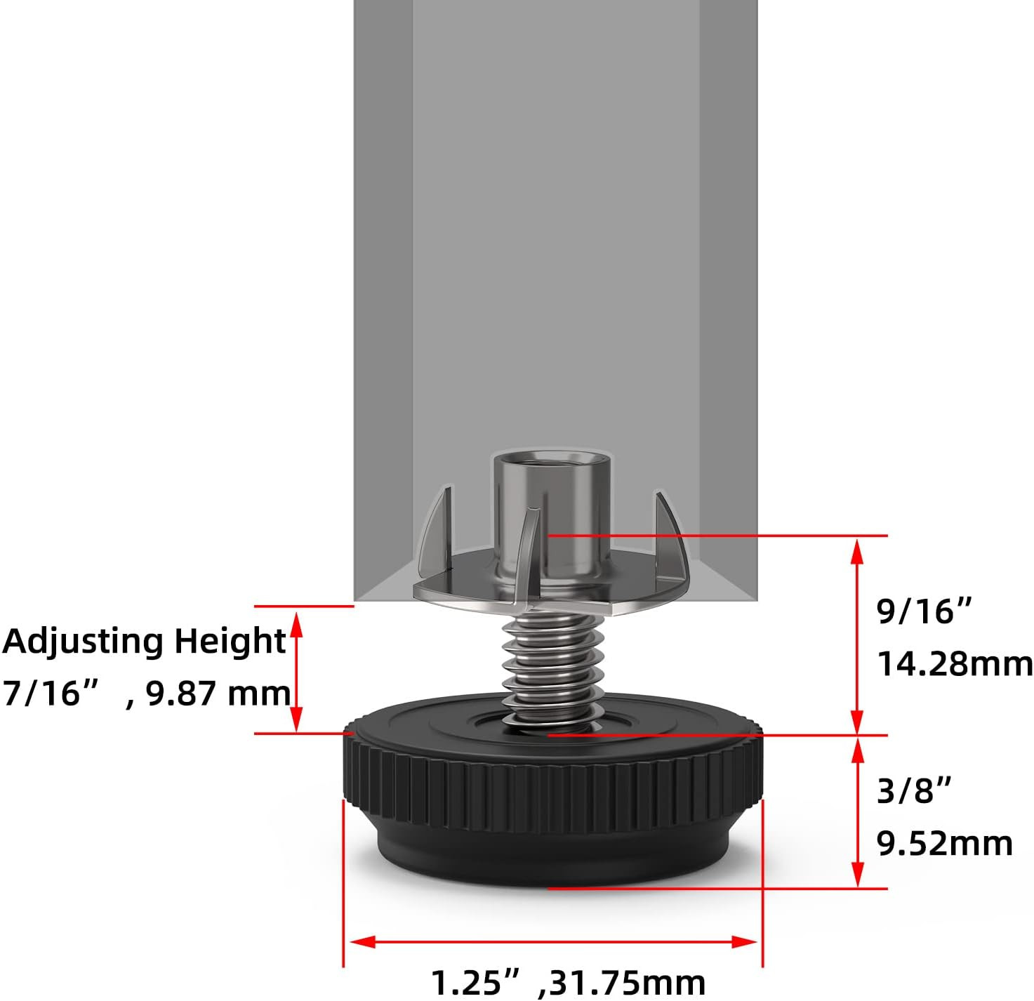 ONEHOME 8 Pack 5/16-18 Stainless Steel Adjustable Threaded Furniture Leg Levelin