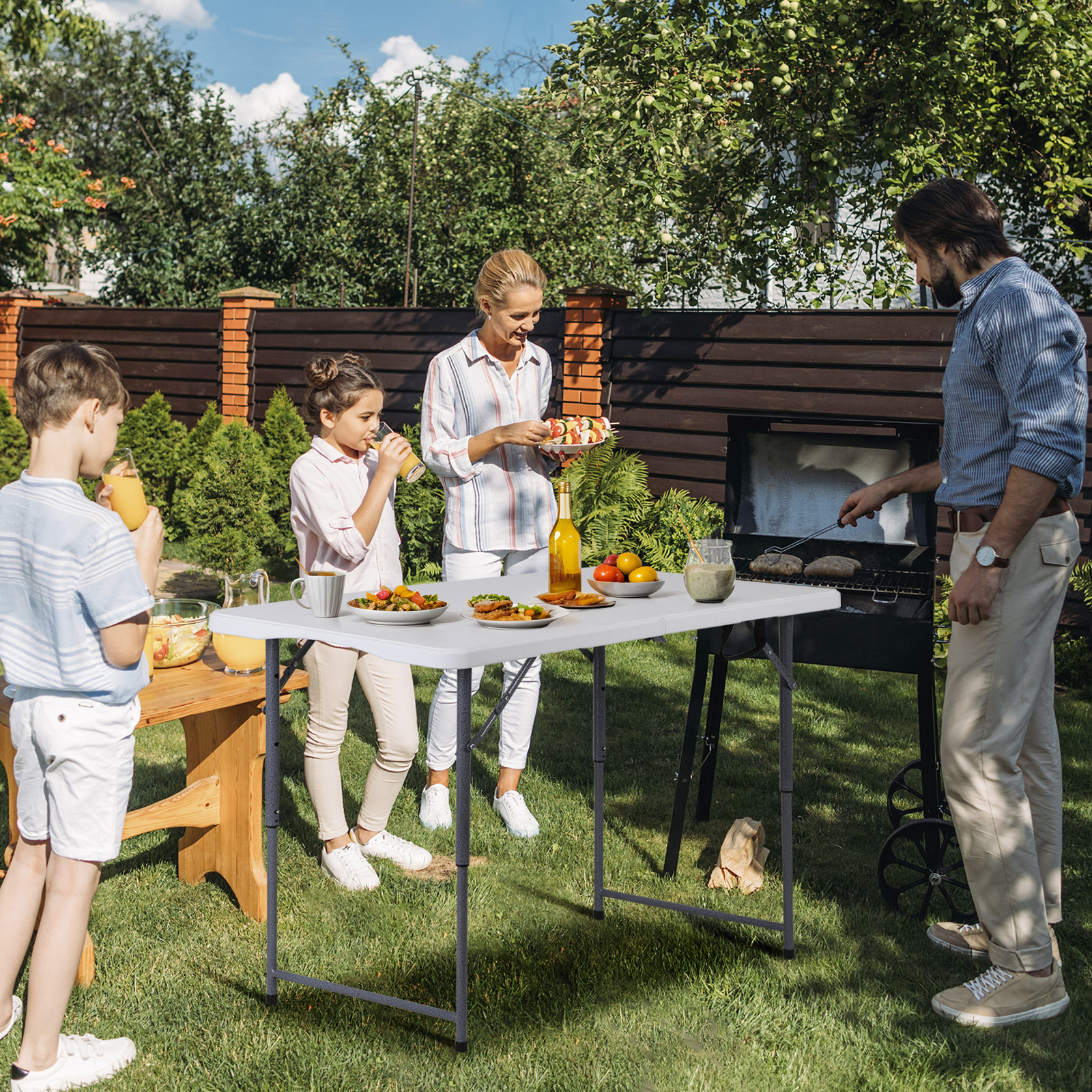 4ft Folding Table Adjustable Height Dining Table for Party Camping Picnic White