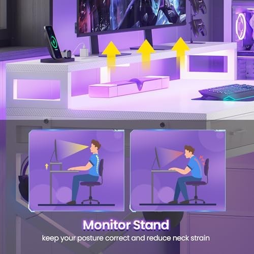55″ Gaming Desk with 6 Drawers, Corner Gaming Desk with Storage & LED Lights