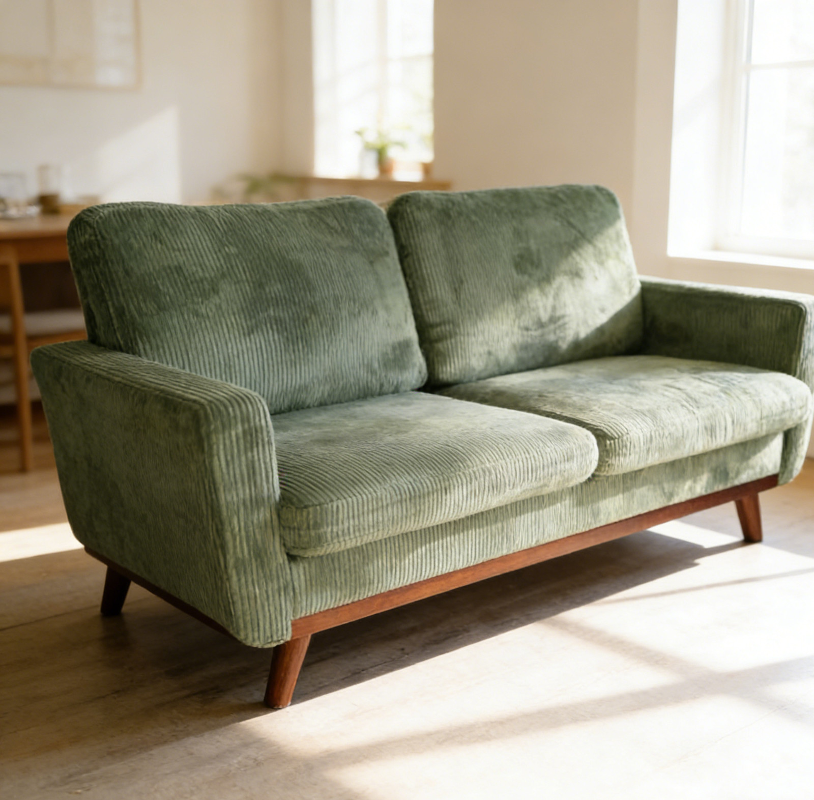 NEW 68″ Corduroy Sofa 2-Seater, Modern Small Space Couch for Living Room Green