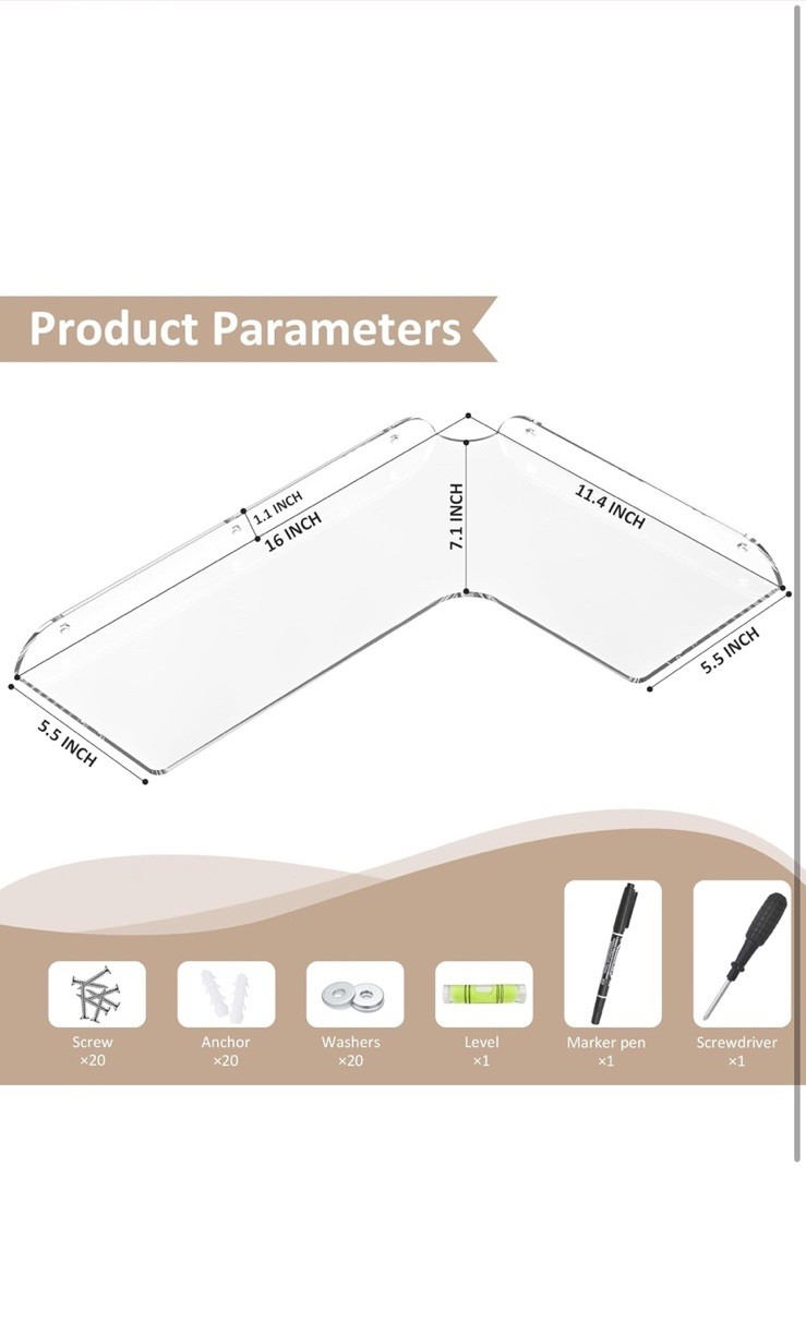 11.4×16 Inch Acrylic Corner Floating Shelf Set of 4, Clear Corner Wall Shelf …
