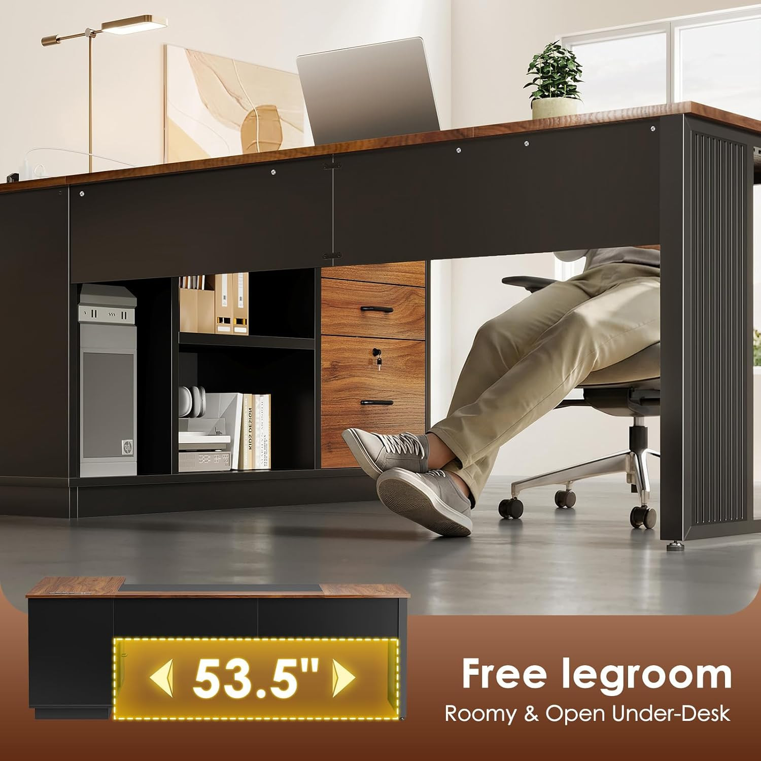 71 Inch L Shaped Executive Desk with Drawers and File Cabinet, Large Office Desk