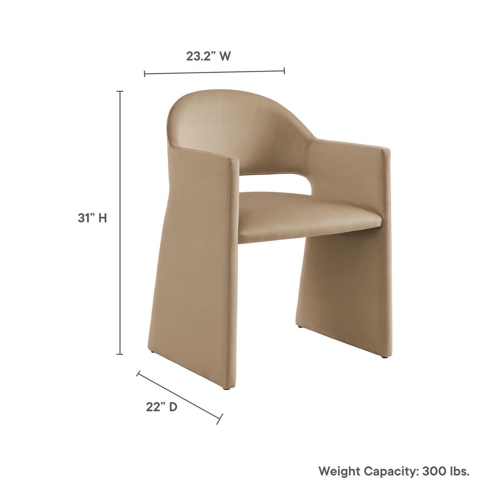 Modway Talia Performance Velvet Dining Armchair Curved Barrel Chair TAUPE