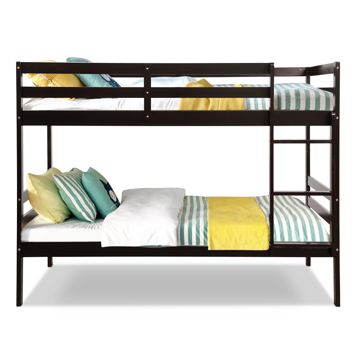 Twin Over Twin Wood Bunk Beds W/Ladder & Safety Rail Pine Wood Bunk Bed Espresso