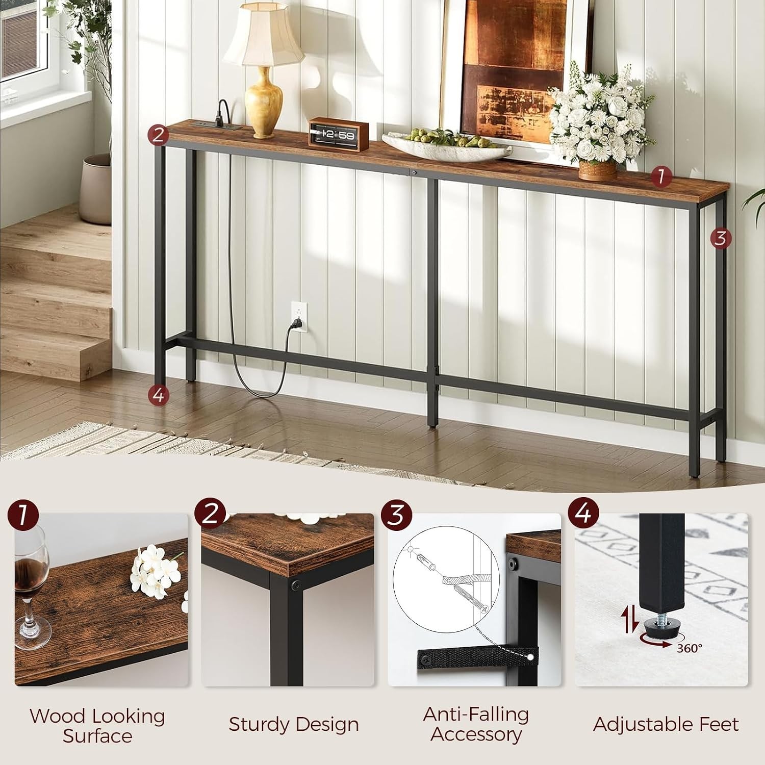 Compact 70.9” Console Table & Power Outlet – Ideal for Living Room & Entryway