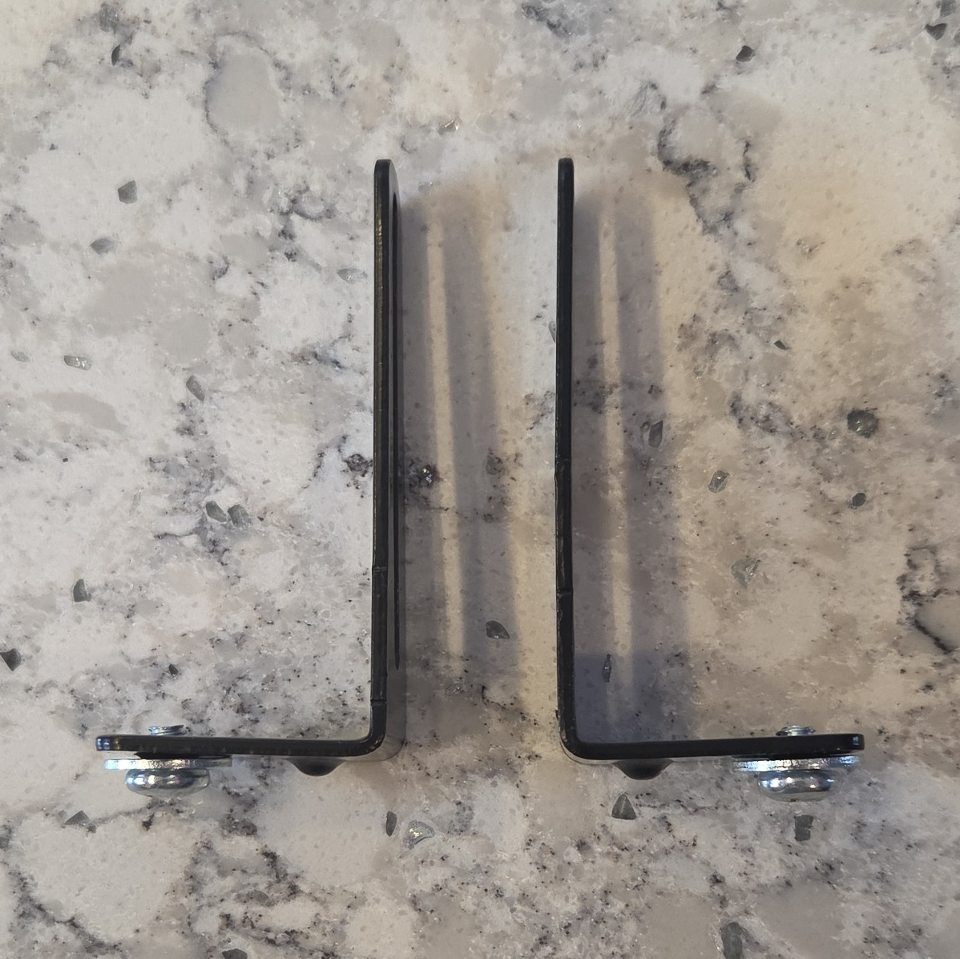 Pair of Black Brushed Metal L-Shaped Chair Hardware Brackets, Fixed
