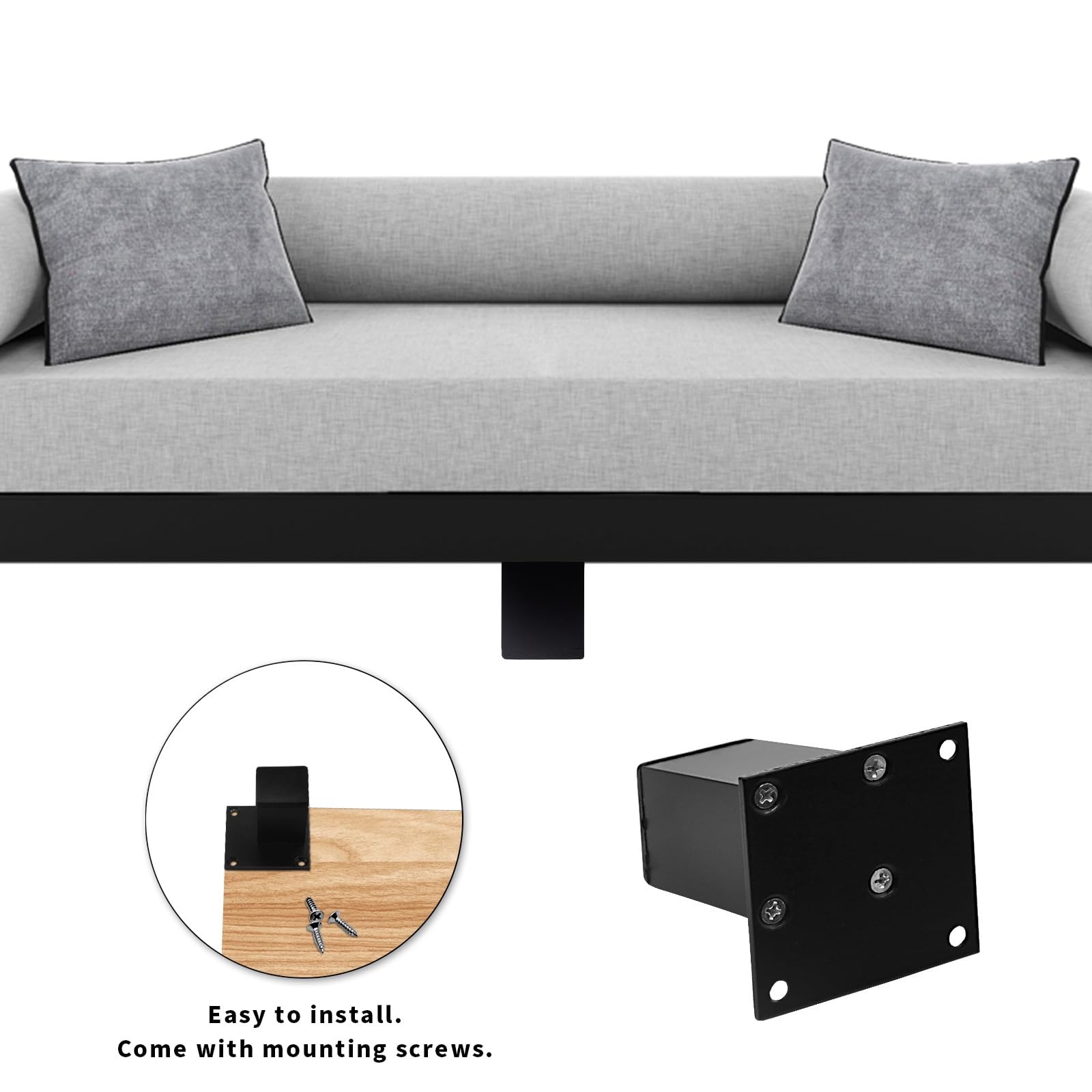 4 PCS 3 Inch Metal Furniture Legs Square Cabinet Support Foot Sofa Black