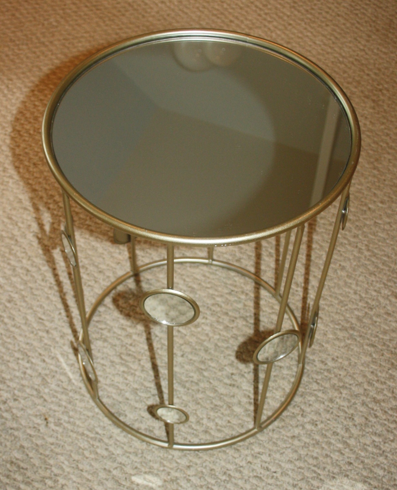 Retro Mirrored Top Gold Accent Table Open Frame Mirror Circles 13X17.75