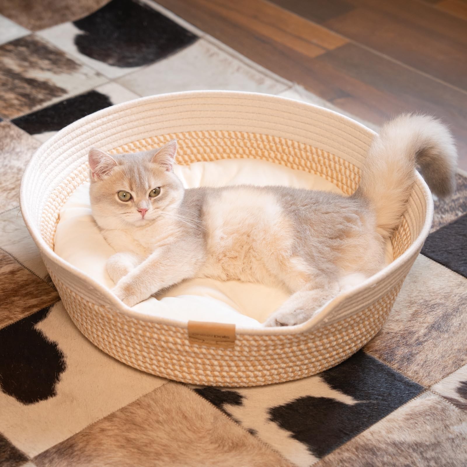 Cheerhome Pets Cat Bed Basket Cushion Cotton Rope Woven Pet Bed For Indoor Cats
