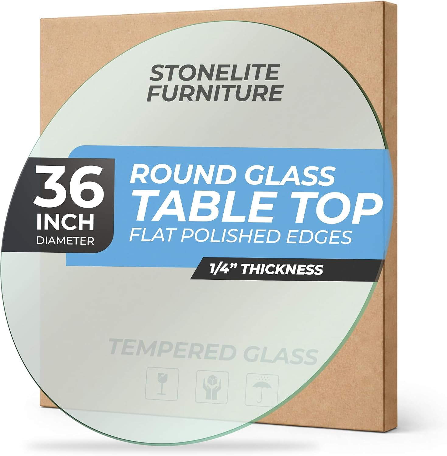 36″ Inch round Tempered Glass Table Top – 1/4 Inch Thickness & Flat Polished Edg