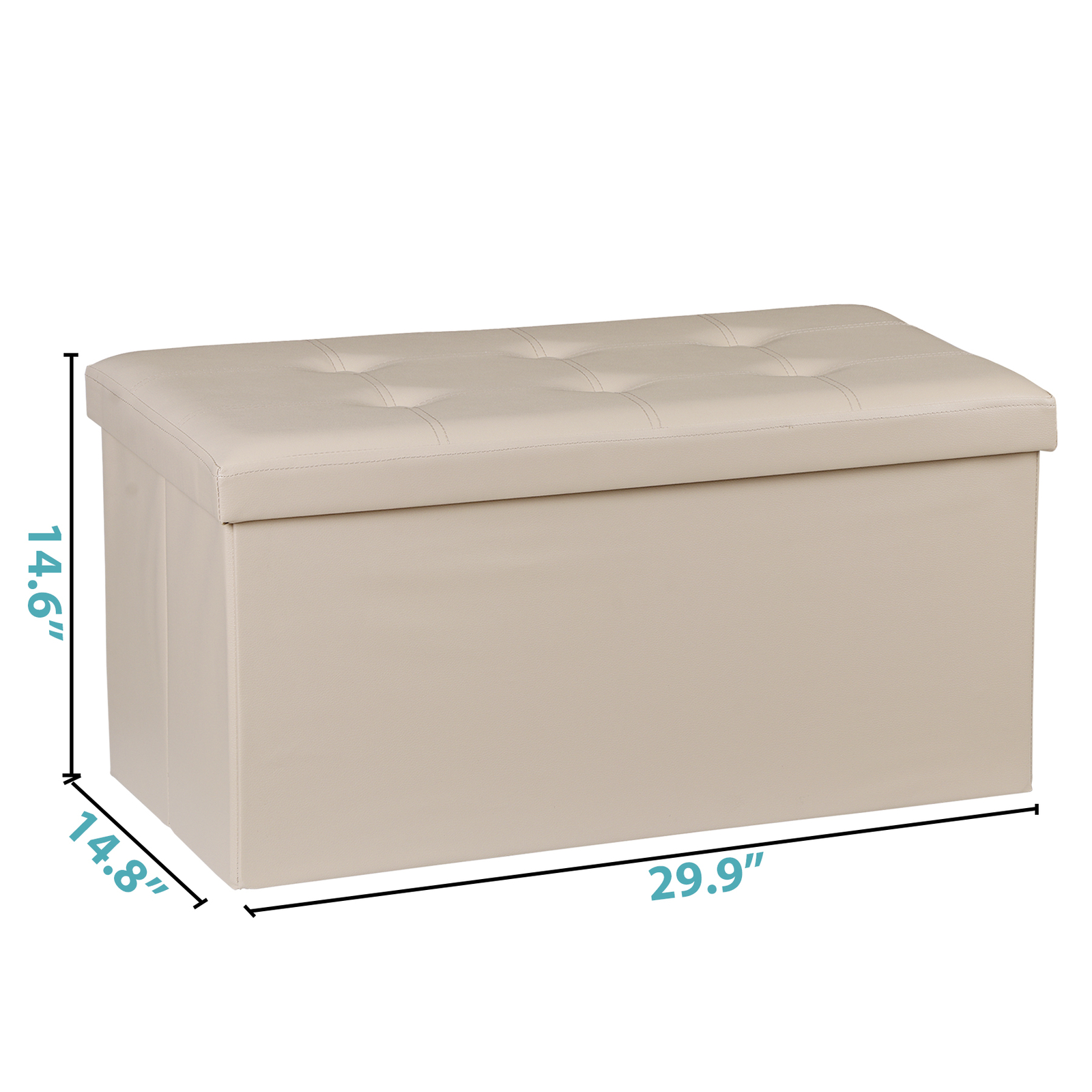 30″ Beige Storage Ottoman 80L Storage Bench Footrest w/ Foam Padded Seat 350lbs