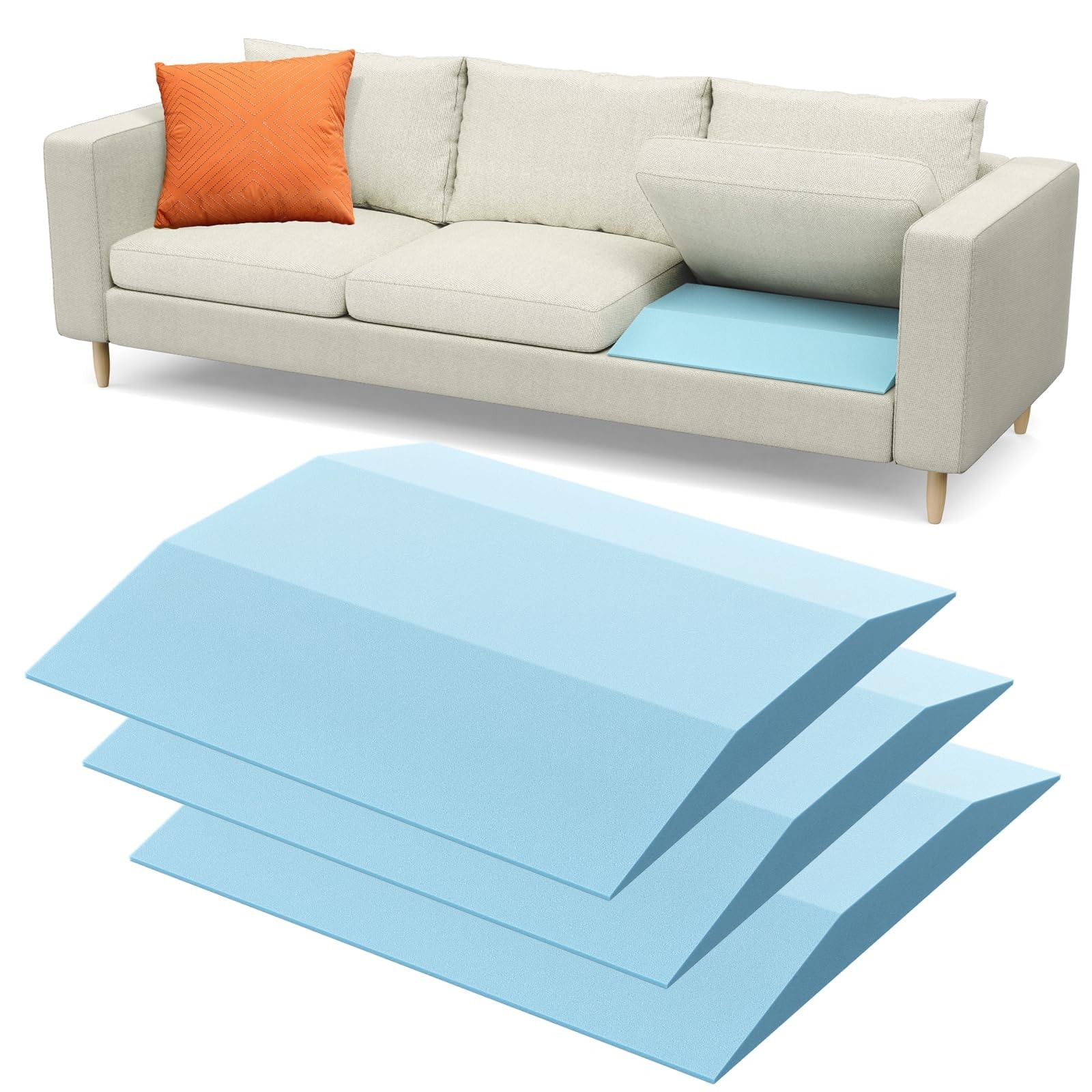 3 PCS Couch Cushion Support Trapezoid 76ILD Firm Sofa Sagging Foam Blue