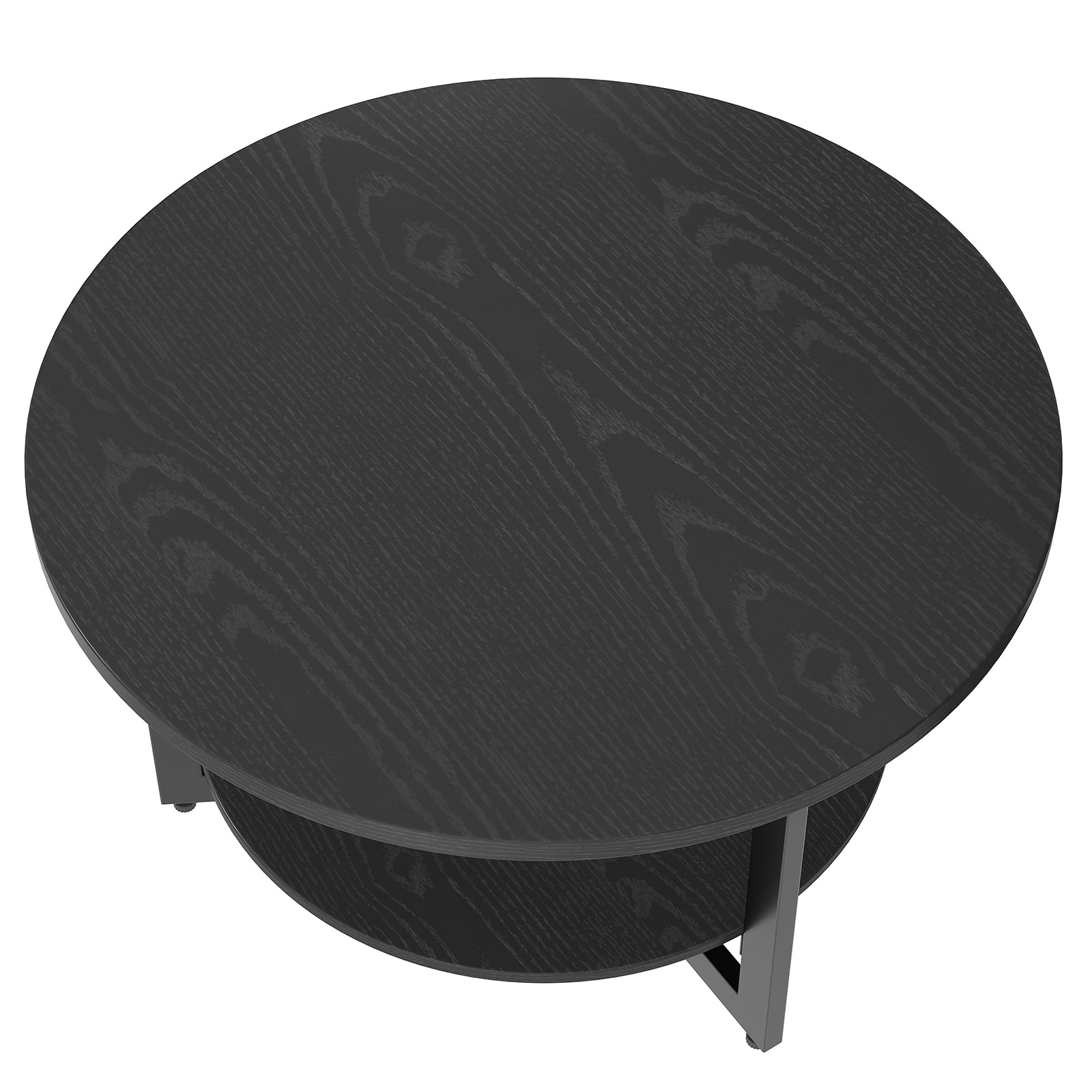 31.5in Round Coffee Table Double Tier Storage Shelf Industrial Living Room Furni