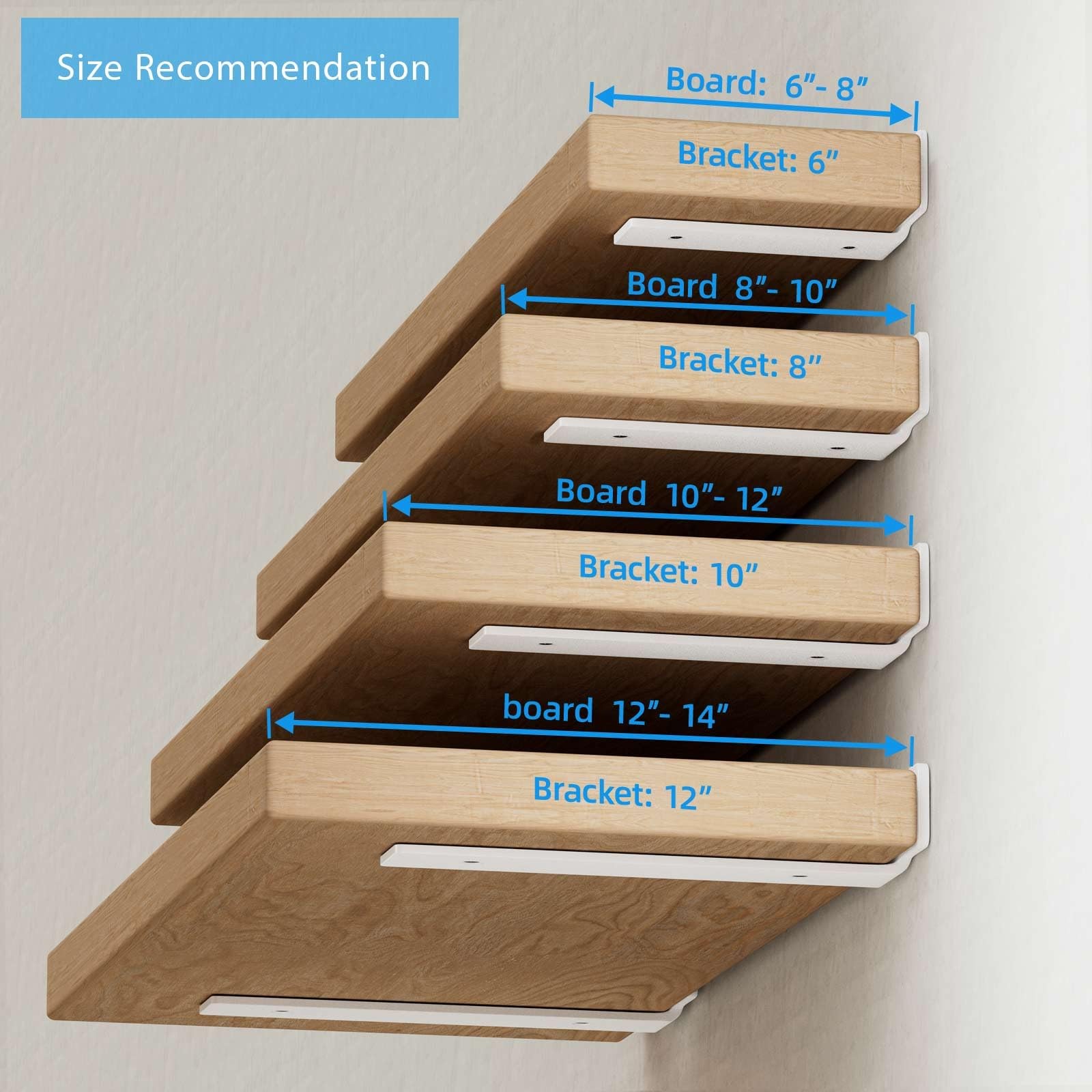 Shelf Brackets 8-Inch Long 1/5-Inch Thick 6-Pack – 160 lb Load Capacity, Matte