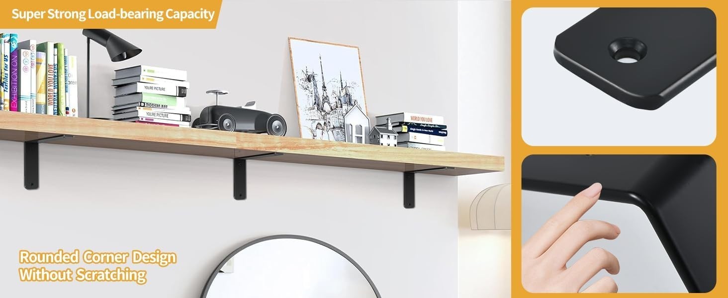 Versatile Floating Shelf Supports – 12″x8″ Black 8 Pack for Maximum Space Usage