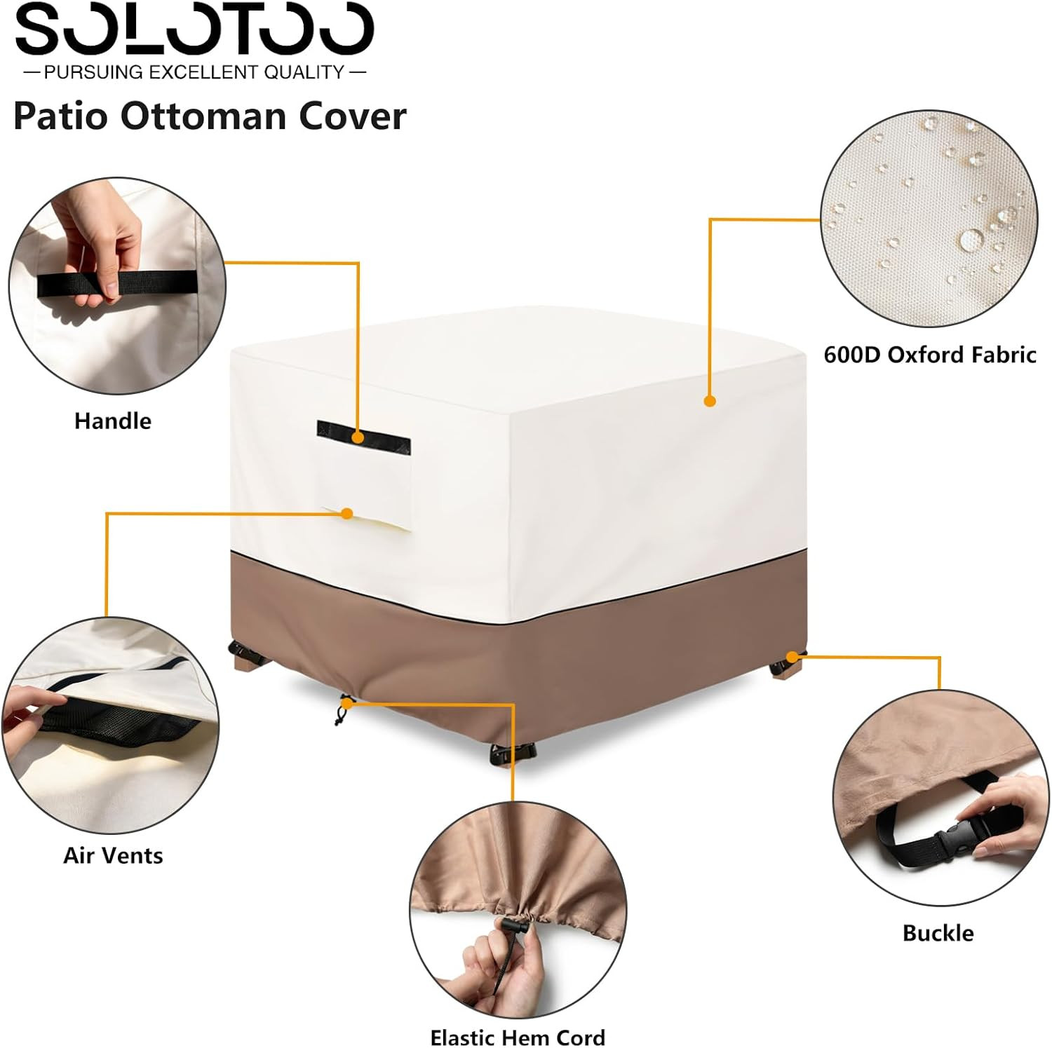 Patio Ottoman Cover Waterproof Heavy Duty Square Outdoor Ottoman Covers, 25W X