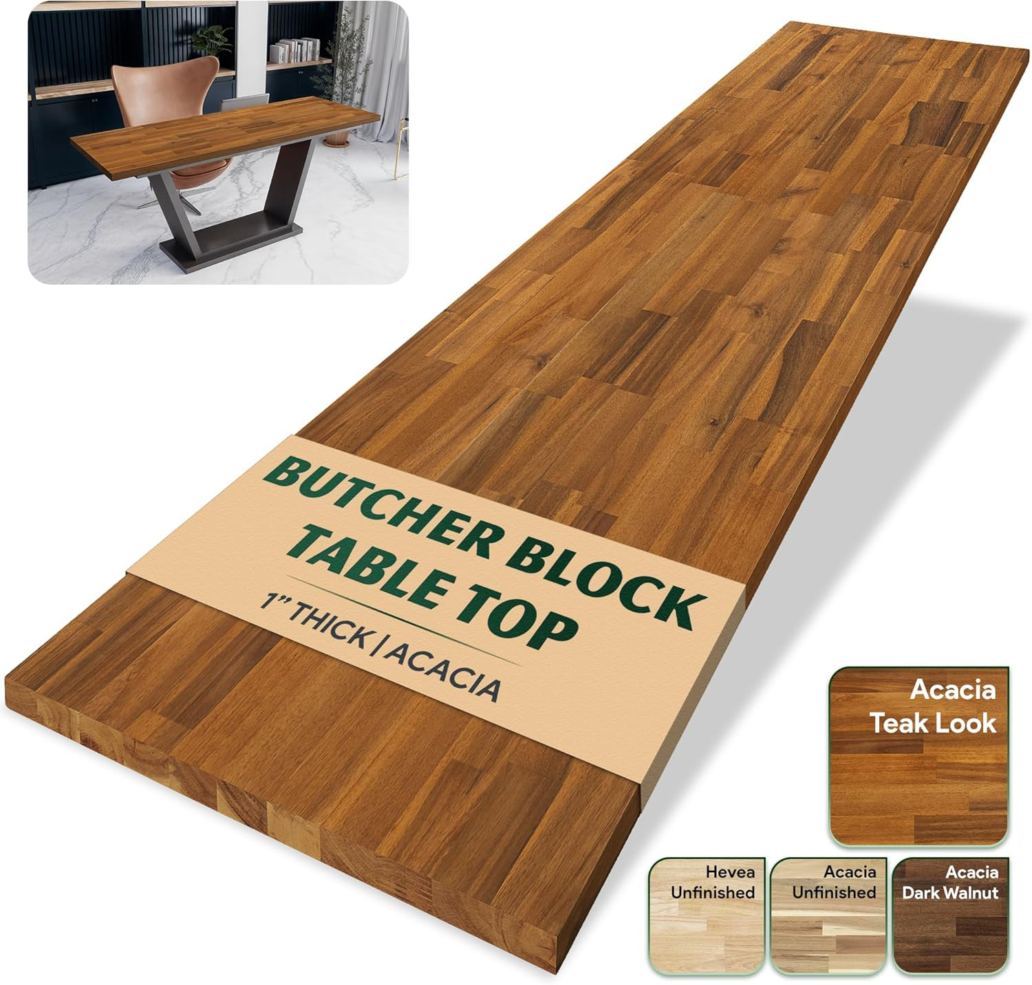Howizz 48 X 25 In. Solid Wood Table Top, Teak Stained Acacia Desktop for Standin